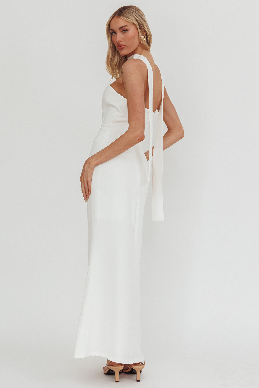 Selora Strapless Ruffle Maxi Dress White by Selfie Leslie Australia