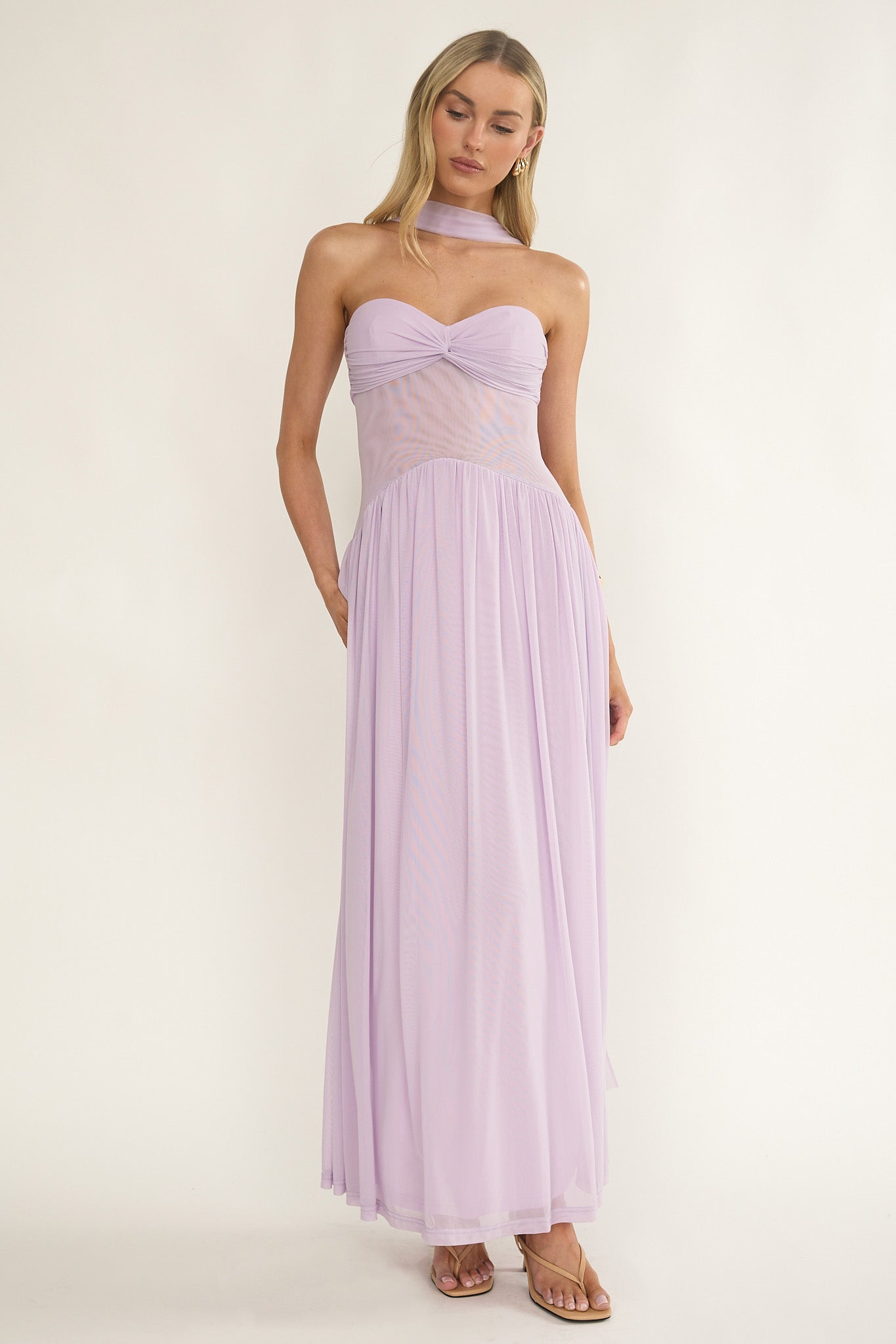 Annita Sheer Waist Maxi Dress Lilac by Selfie Leslie Australia