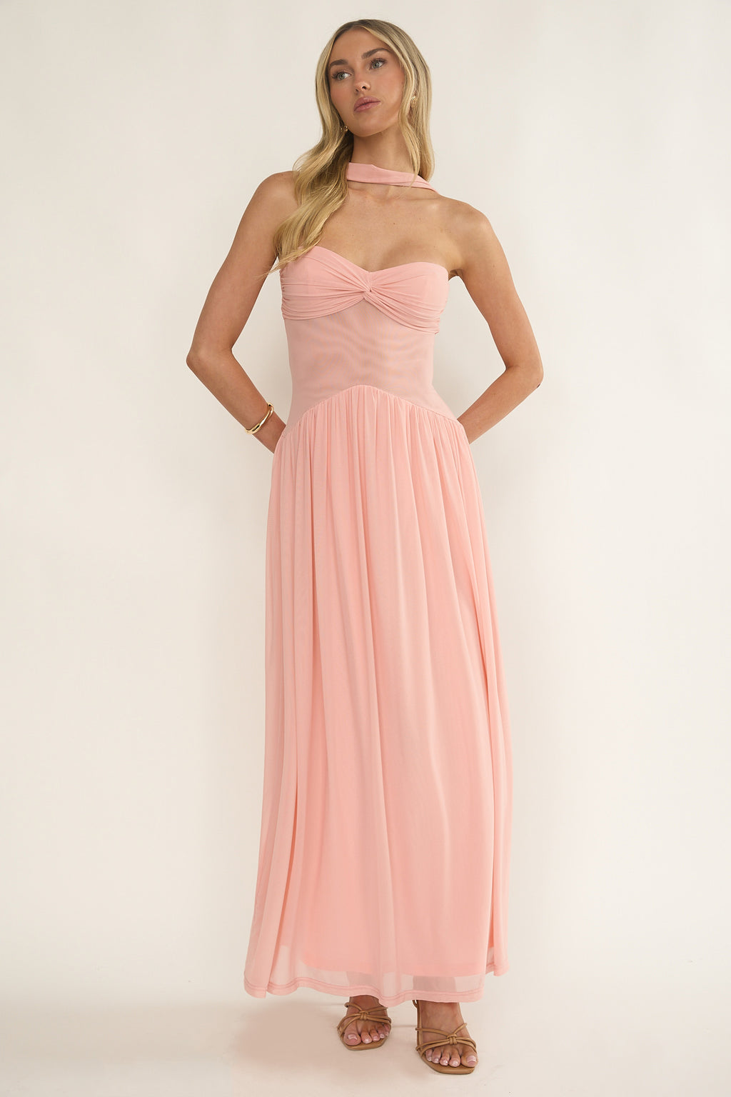 Annita Sheer Waist Maxi Dress Blush by Selfie Leslie Australia