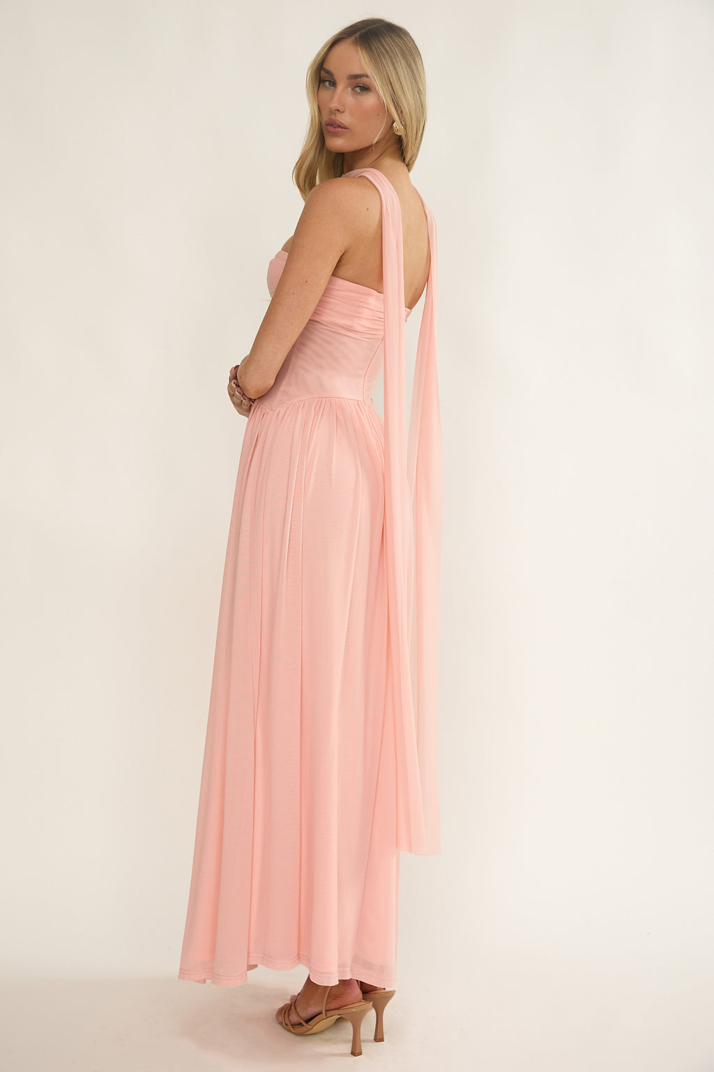 Annita Sheer Waist Maxi Dress Blush by Selfie Leslie Australia