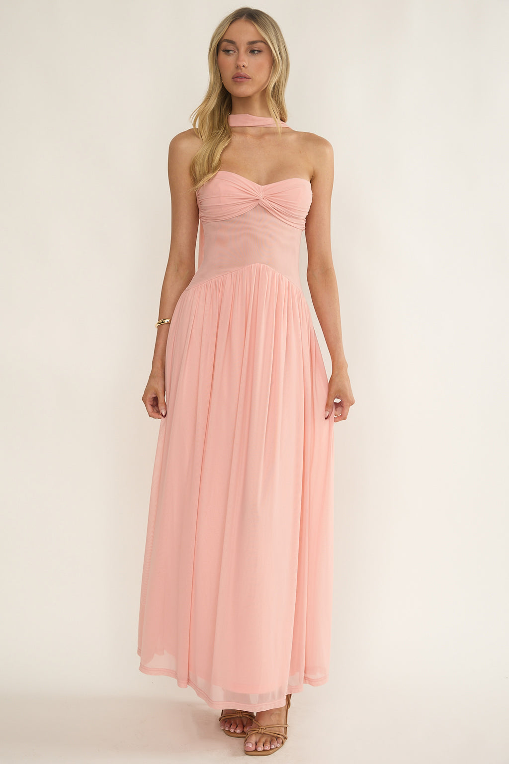 Annita Sheer Waist Maxi Dress Blush by Selfie Leslie Australia
