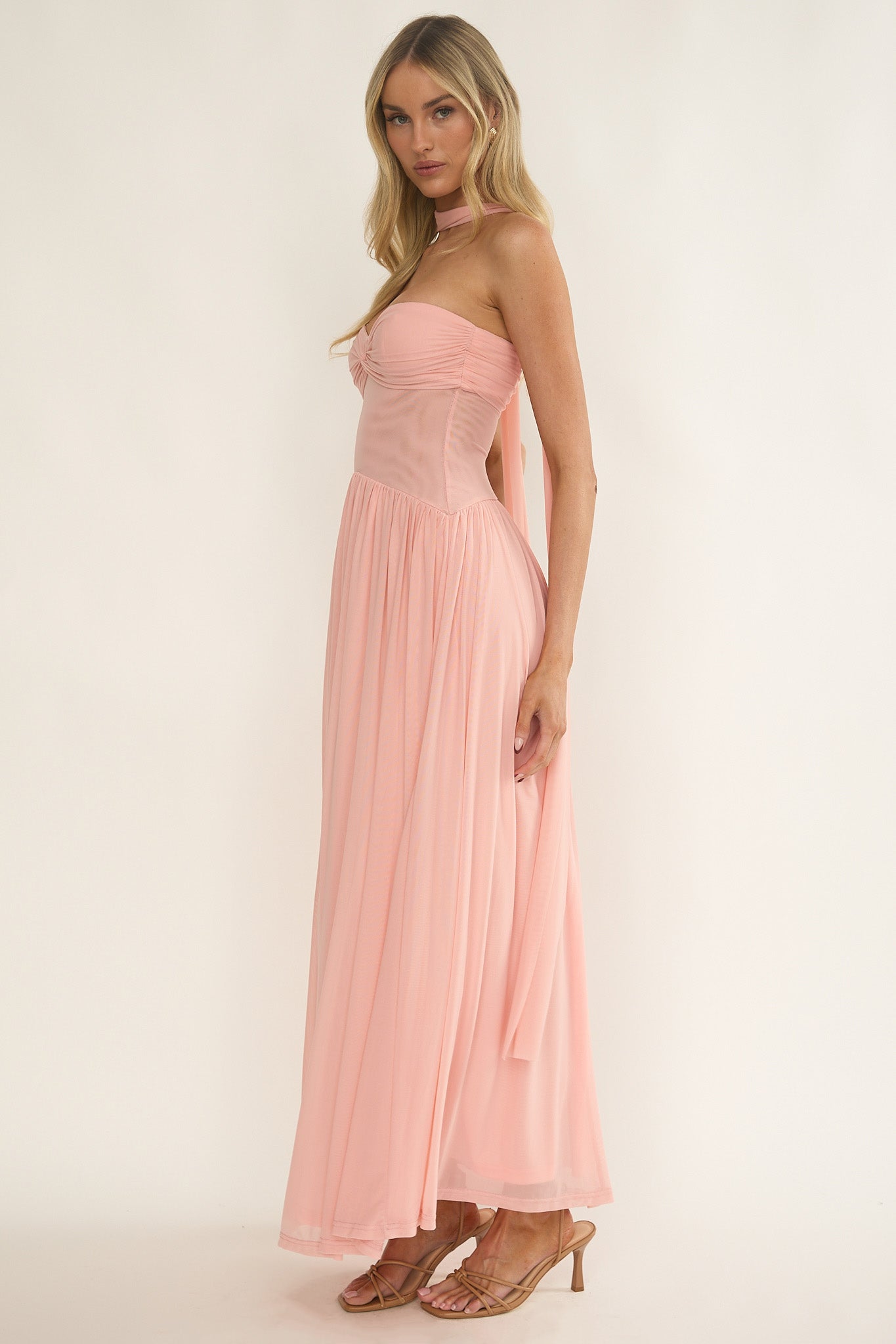 Annita Sheer Waist Maxi Dress Blush by Selfie Leslie Australia