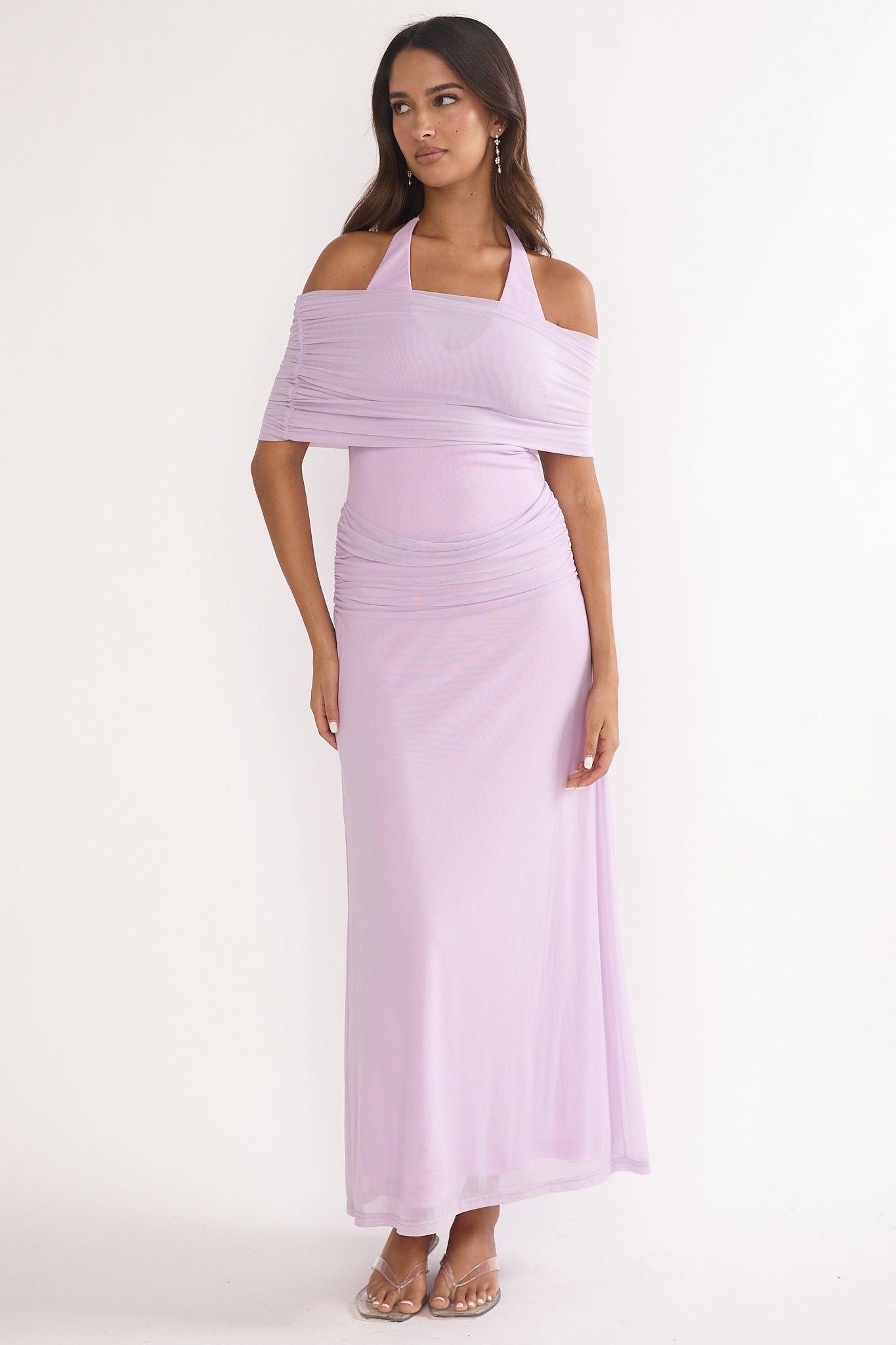 Carielle Off-Shoulder Halter Maxi Dress Lilac by Selfie Leslie Australia
