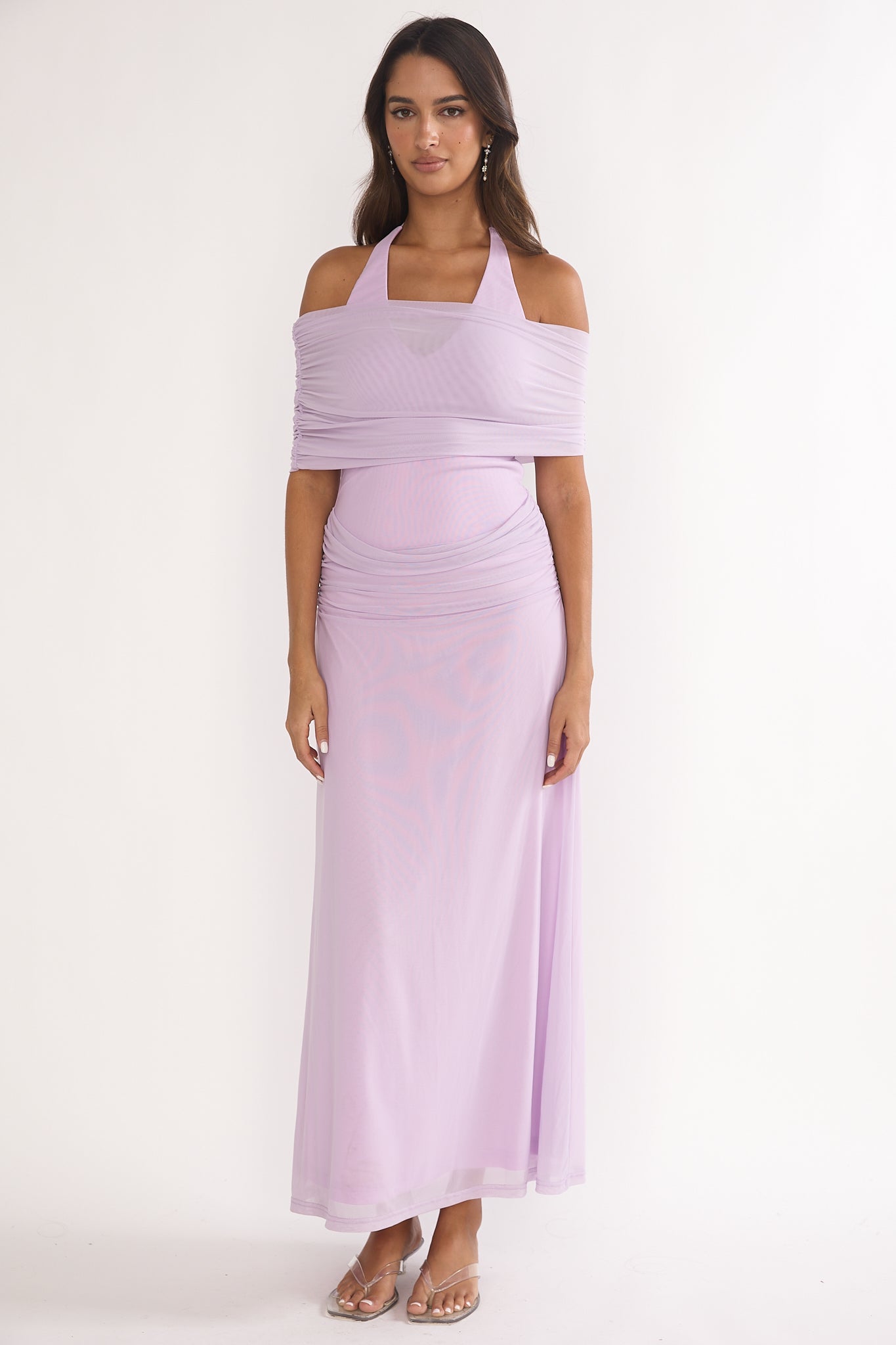 Carielle Off-Shoulder Halter Maxi Dress Lilac by Selfie Leslie Australia