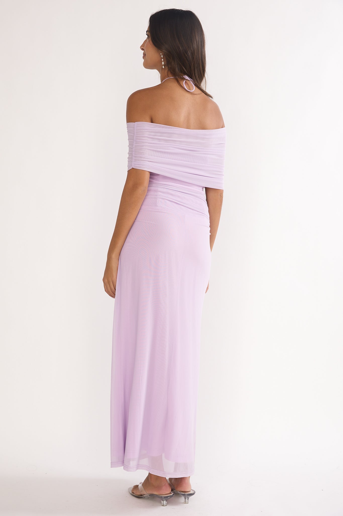 Carielle Off-Shoulder Halter Maxi Dress Lilac by Selfie Leslie Australia