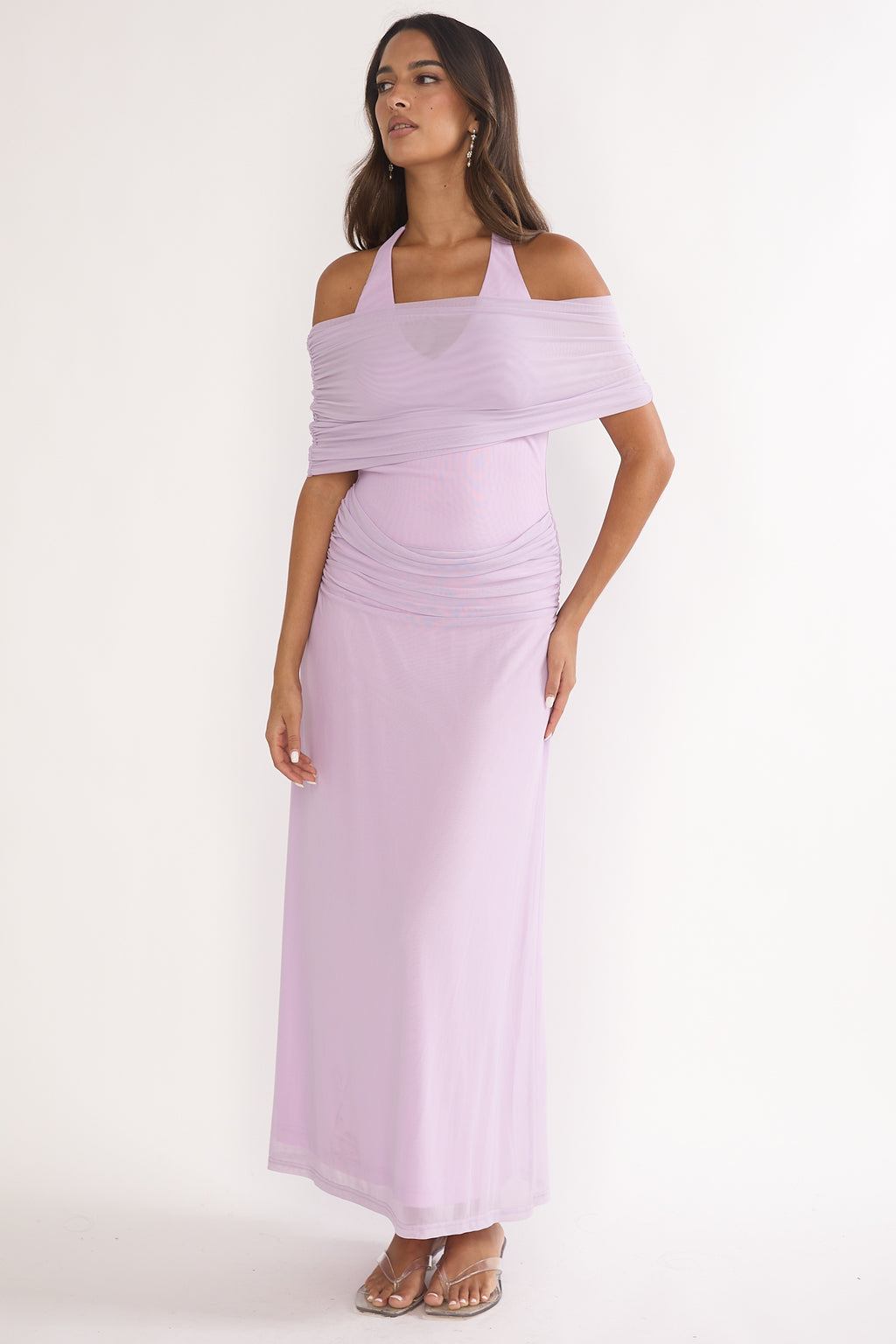 Carielle Off-Shoulder Halter Maxi Dress Lilac by Selfie Leslie Australia