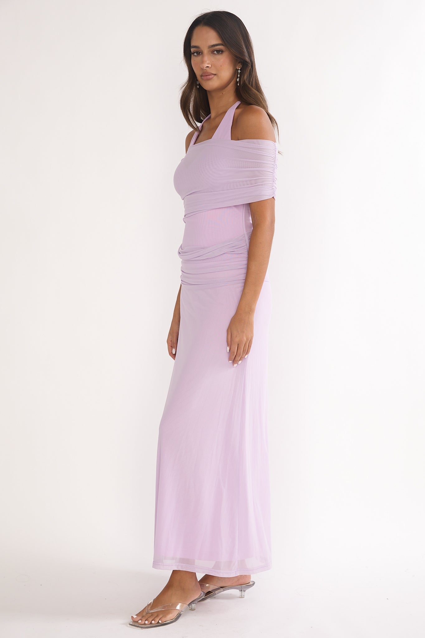 Carielle Off-Shoulder Halter Maxi Dress Lilac by Selfie Leslie Australia
