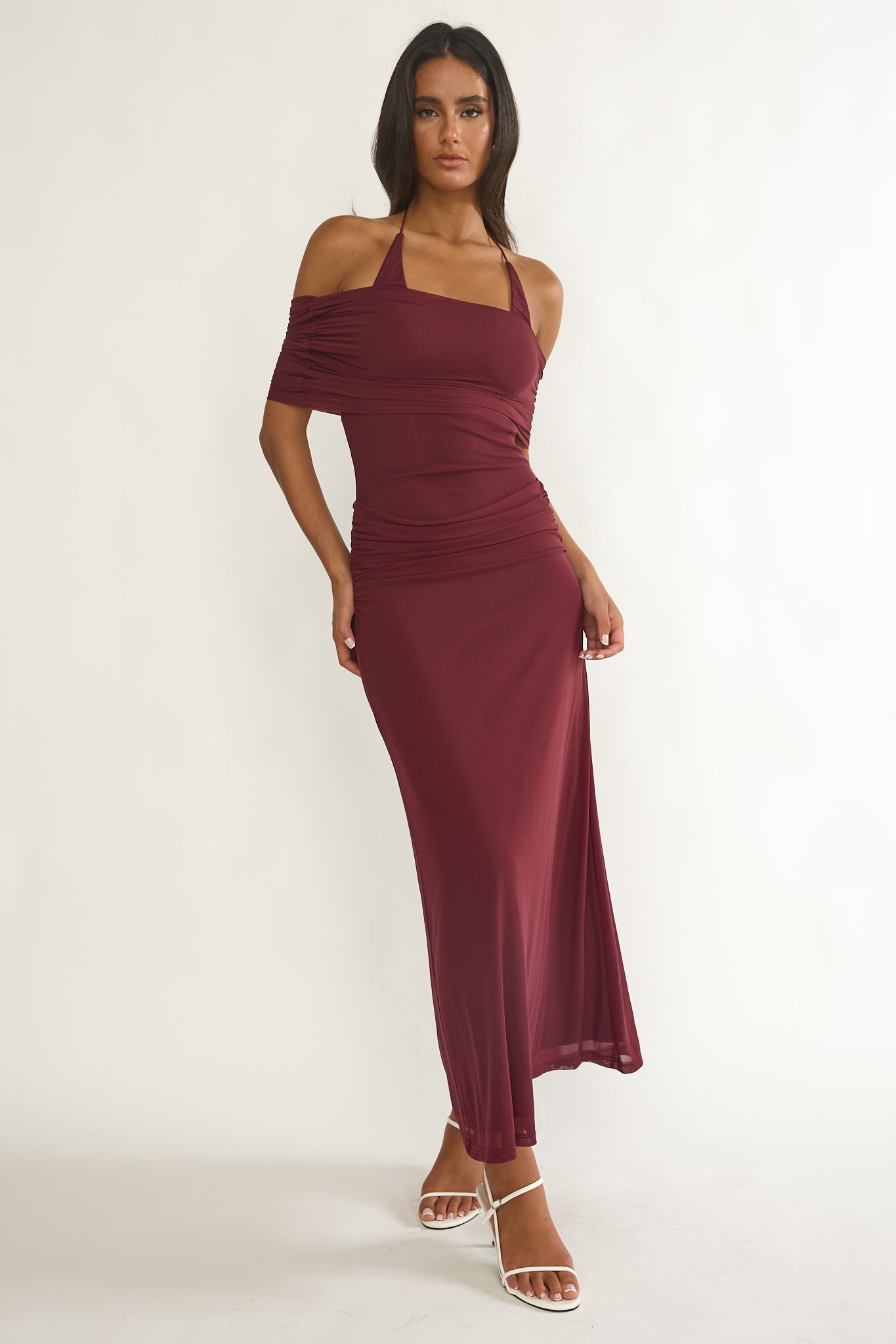 Carielle Off-Shoulder Halter Maxi Dress Wine by Selfie Leslie Australia