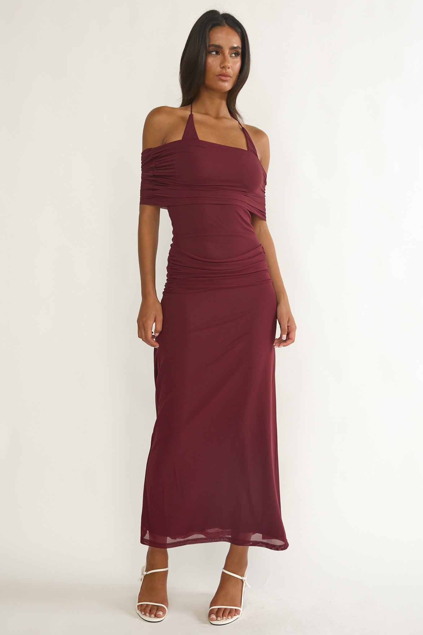 Carielle Off-Shoulder Halter Maxi Dress Wine by Selfie Leslie Australia