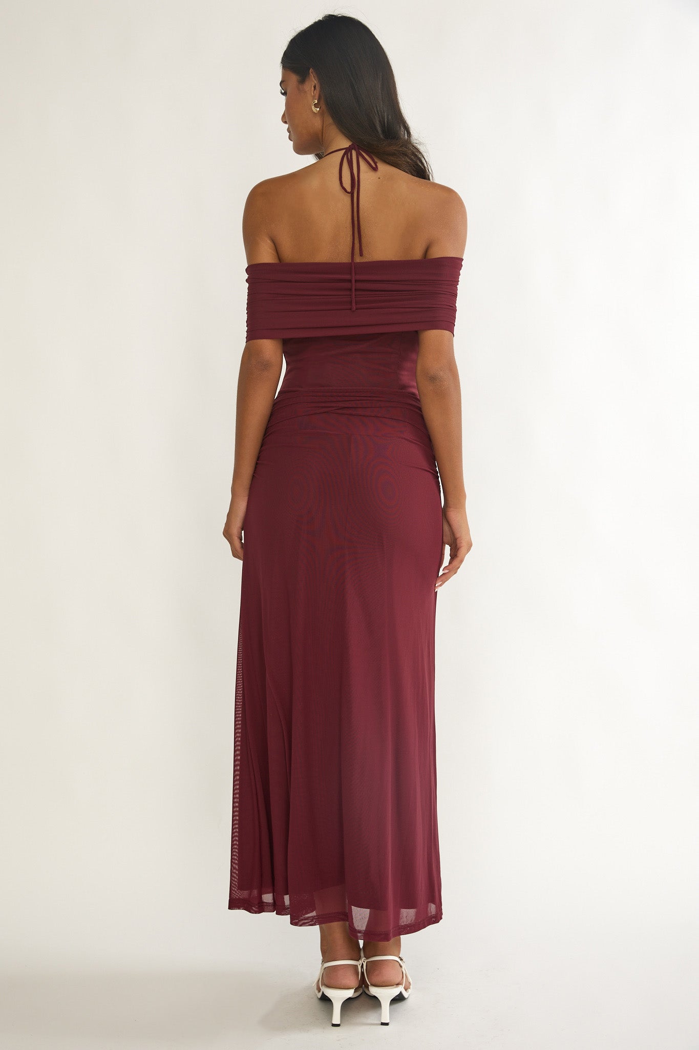 Carielle Off-Shoulder Halter Maxi Dress Wine by Selfie Leslie Australia