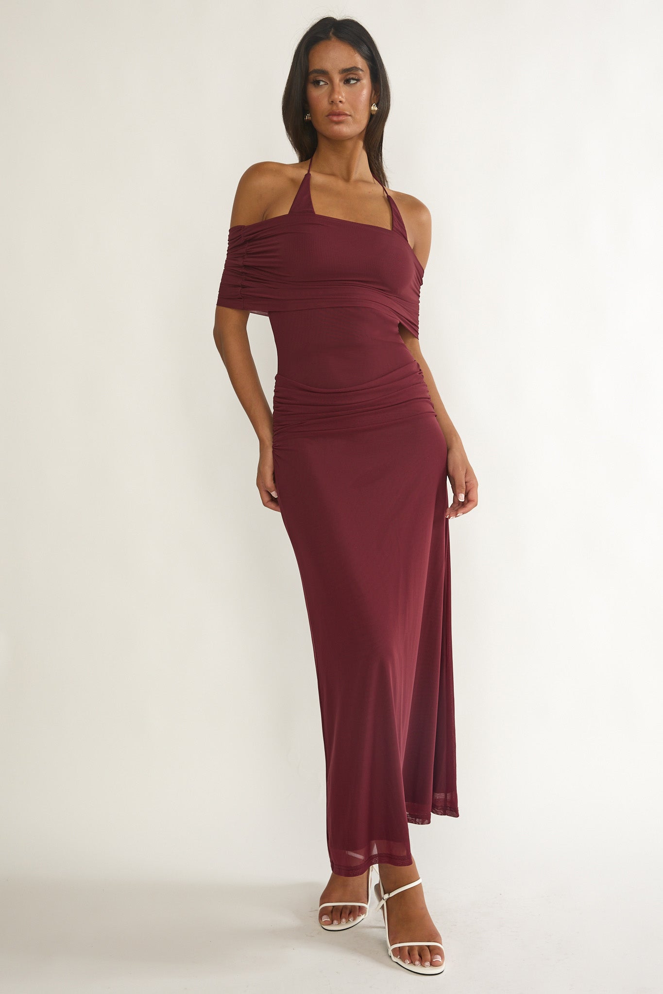 Carielle Off-Shoulder Halter Maxi Dress Wine by Selfie Leslie Australia