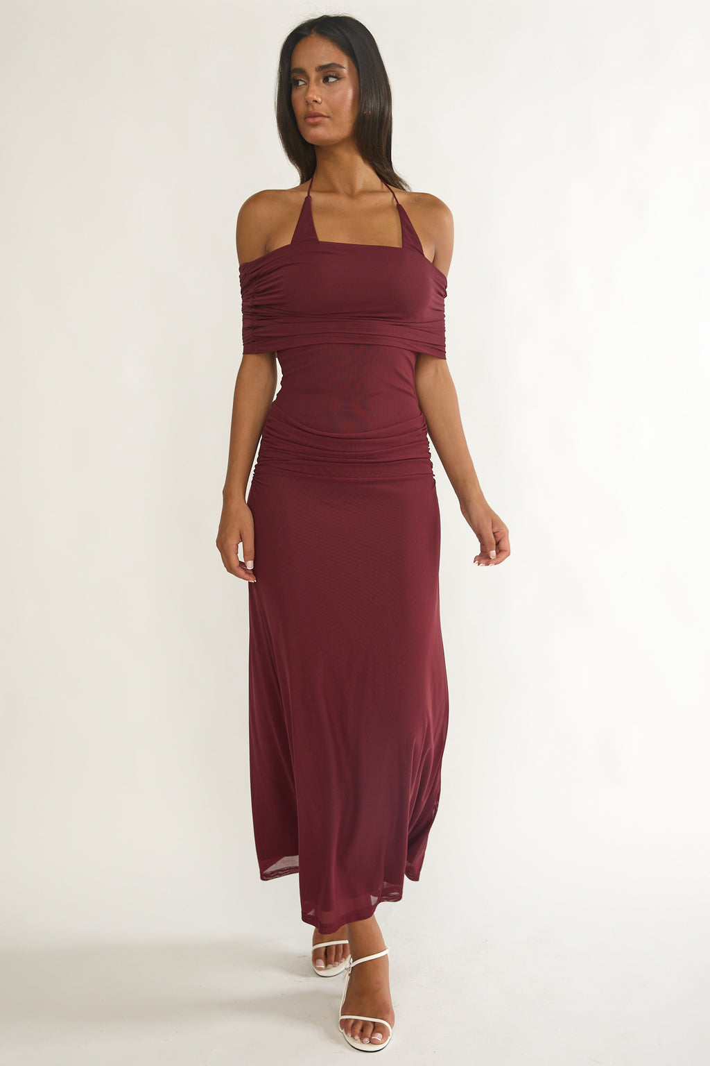 Carielle Off-Shoulder Halter Maxi Dress Wine by Selfie Leslie Australia