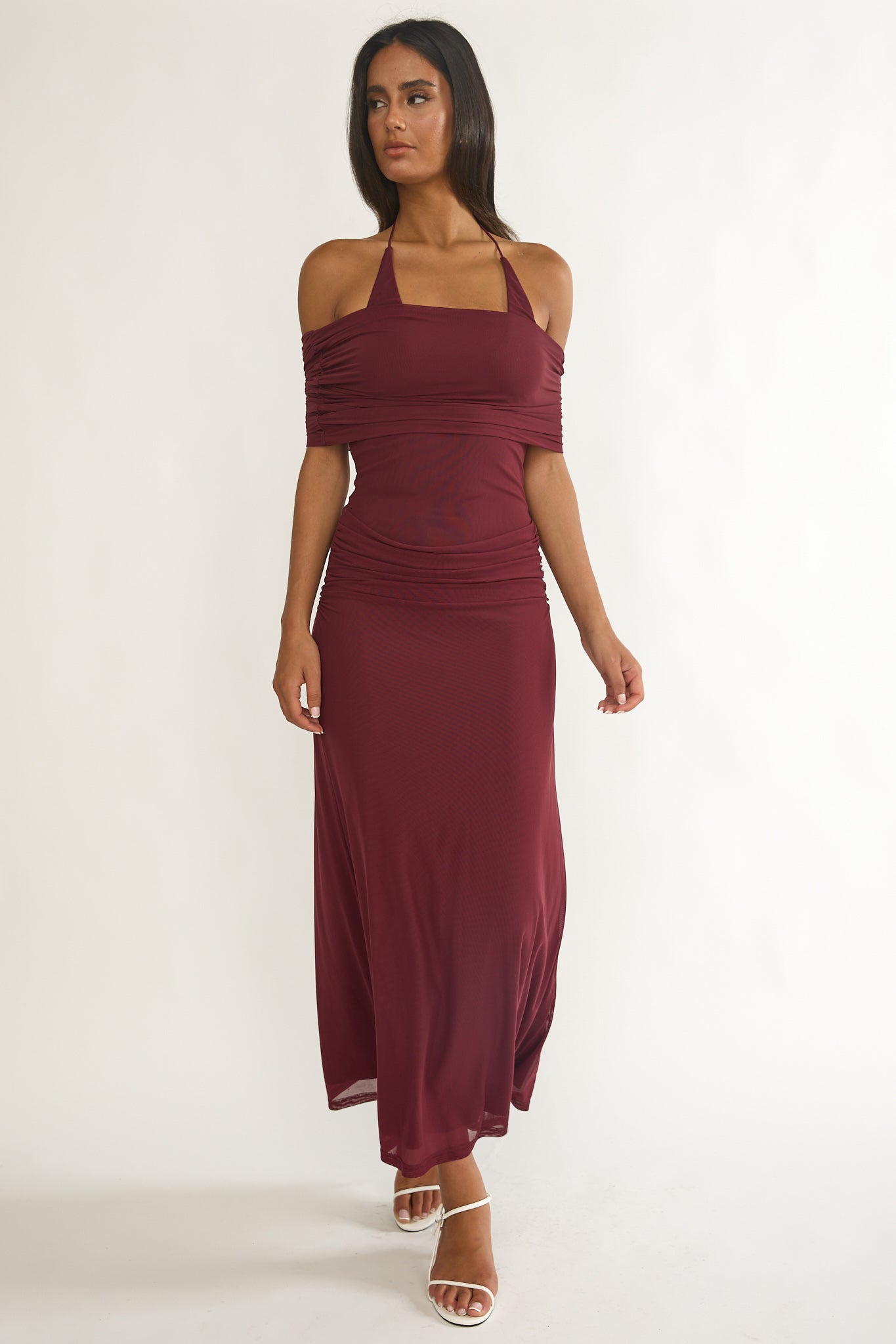Carielle Off-Shoulder Halter Maxi Dress Wine by Selfie Leslie Australia