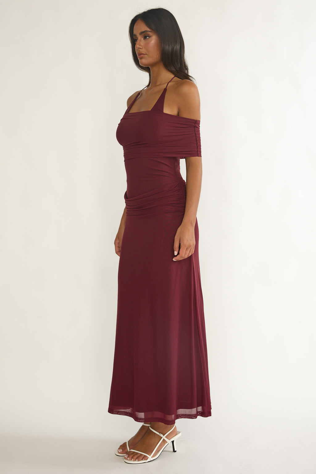 Carielle Off-Shoulder Halter Maxi Dress Wine by Selfie Leslie Australia