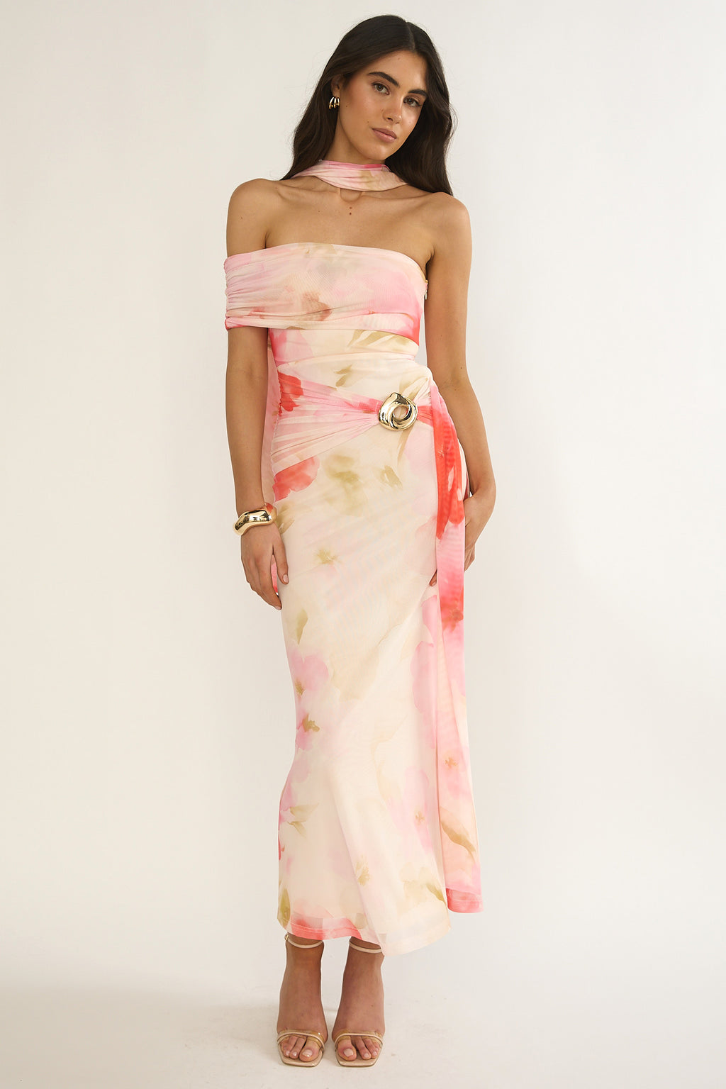 Carrisa One-Sleeve Maxi Dress Floral Pink by Selfie Leslie Australia