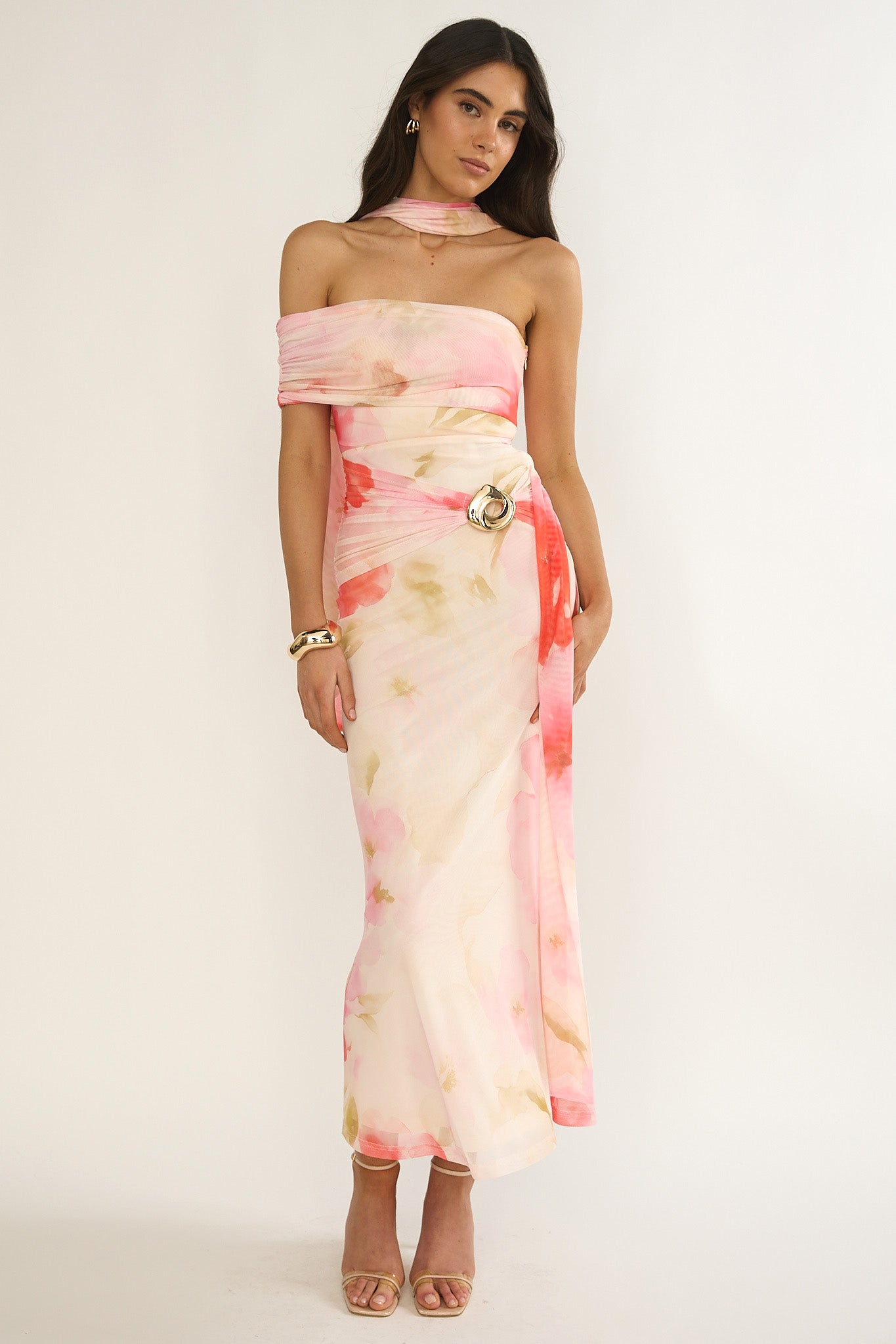 Carrisa One-Sleeve Maxi Dress Floral Pink by Selfie Leslie Australia
