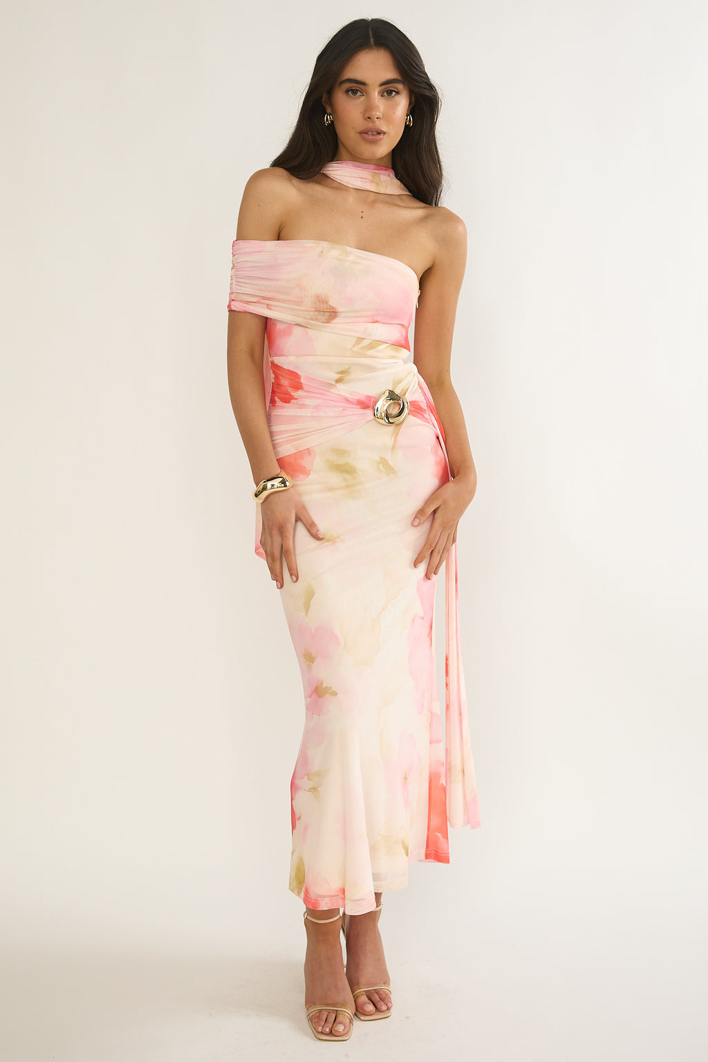 Carrisa One-Sleeve Maxi Dress Floral Pink by Selfie Leslie Australia