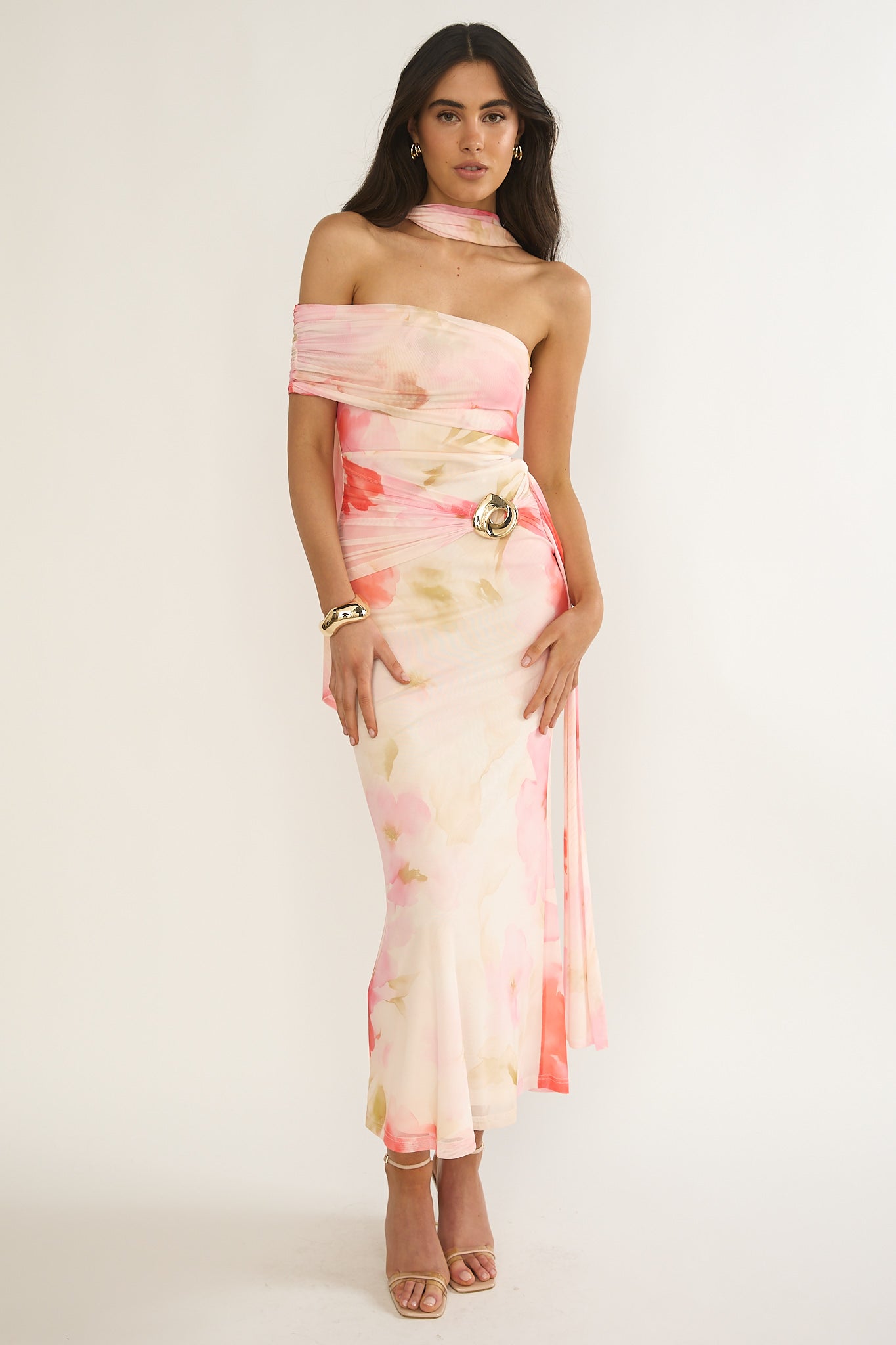 Carrisa One-Sleeve Maxi Dress Floral Pink by Selfie Leslie Australia