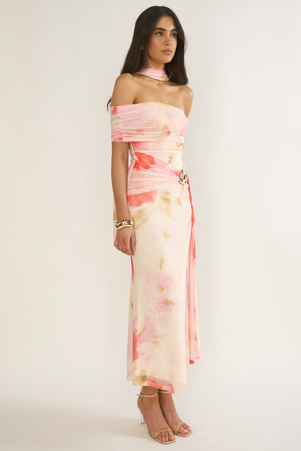 Carrisa One-Sleeve Maxi Dress Floral Pink by Selfie Leslie Australia