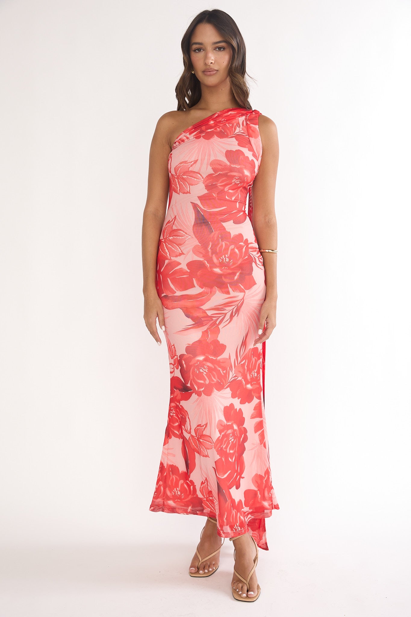 Ilyse Neck Scarf One-Shoulder Maxi Dress Floral Red by Selfie Leslie Australia