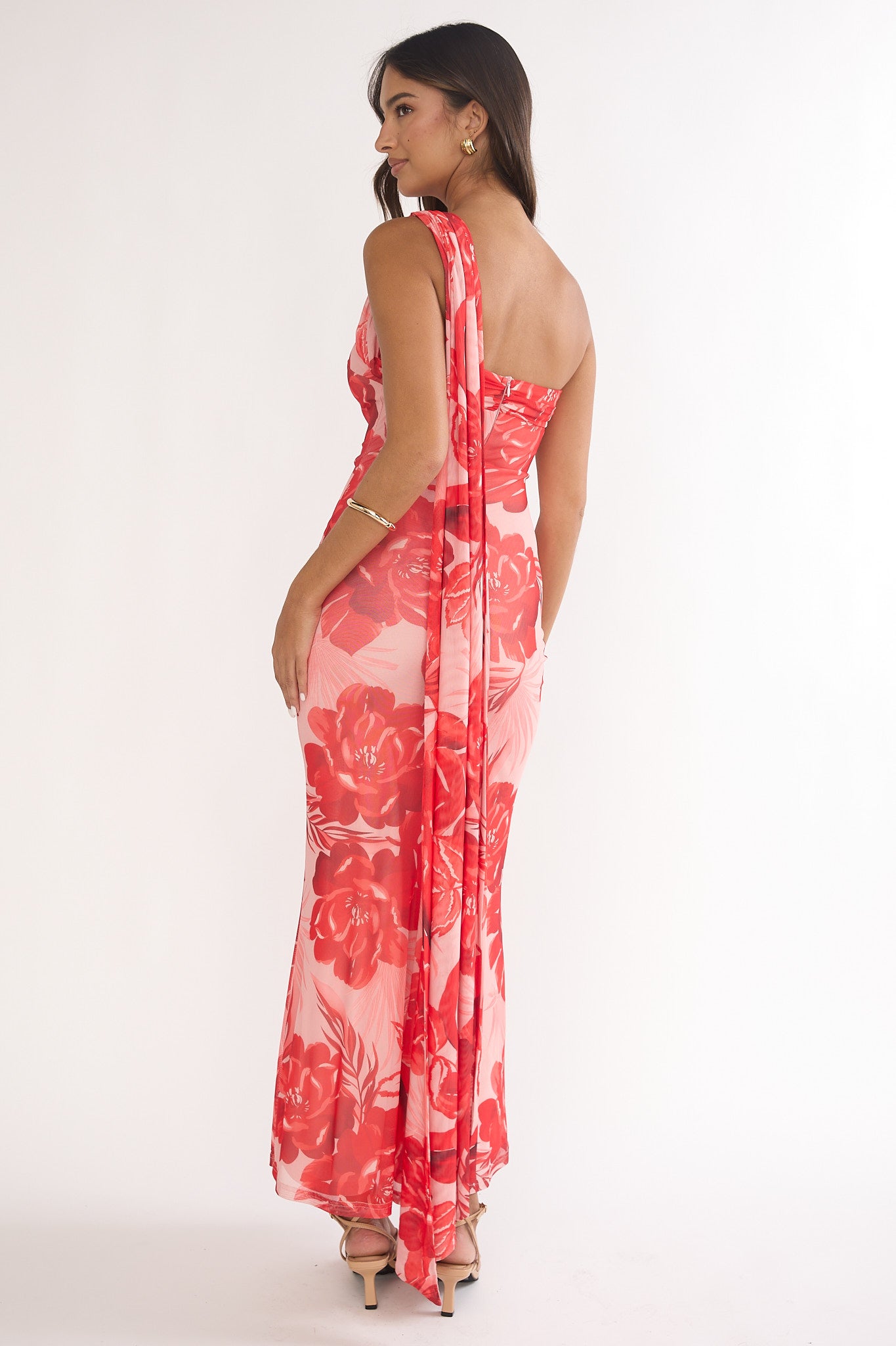 Ilyse Neck Scarf One-Shoulder Maxi Dress Floral Red by Selfie Leslie Australia
