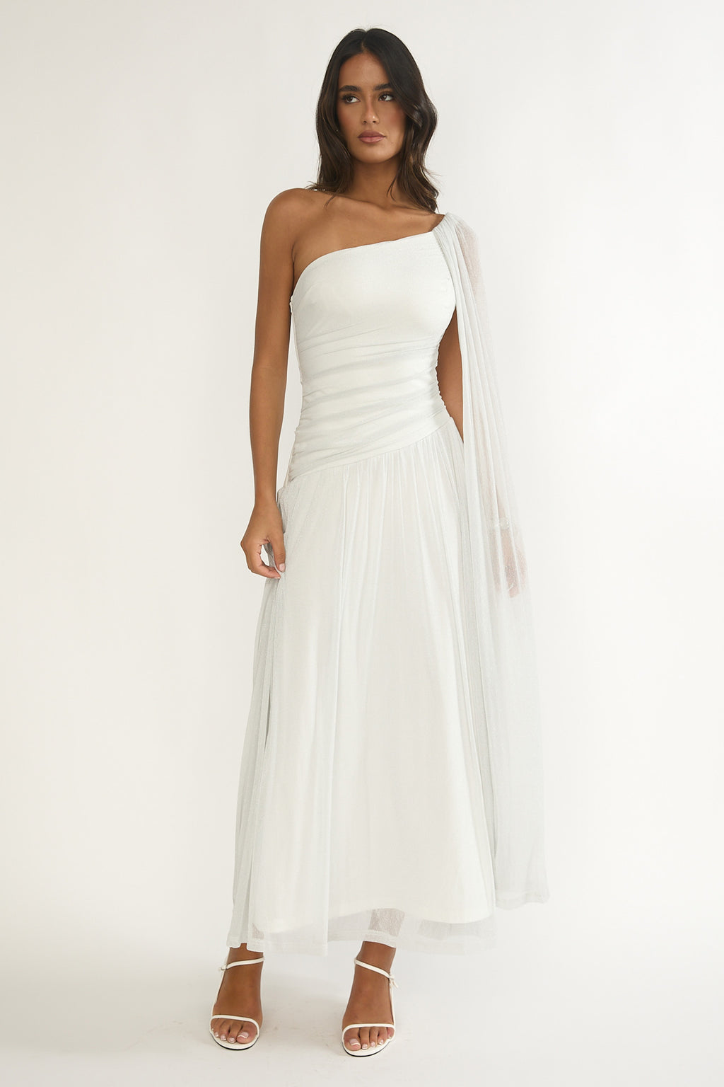 Zorina One-Shoulder Drape Maxi Dress Silver by Selfie Leslie Australia