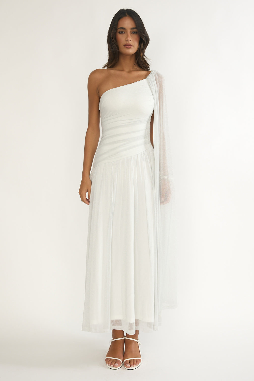 Zorina One-Shoulder Drape Maxi Dress Silver by Selfie Leslie Australia