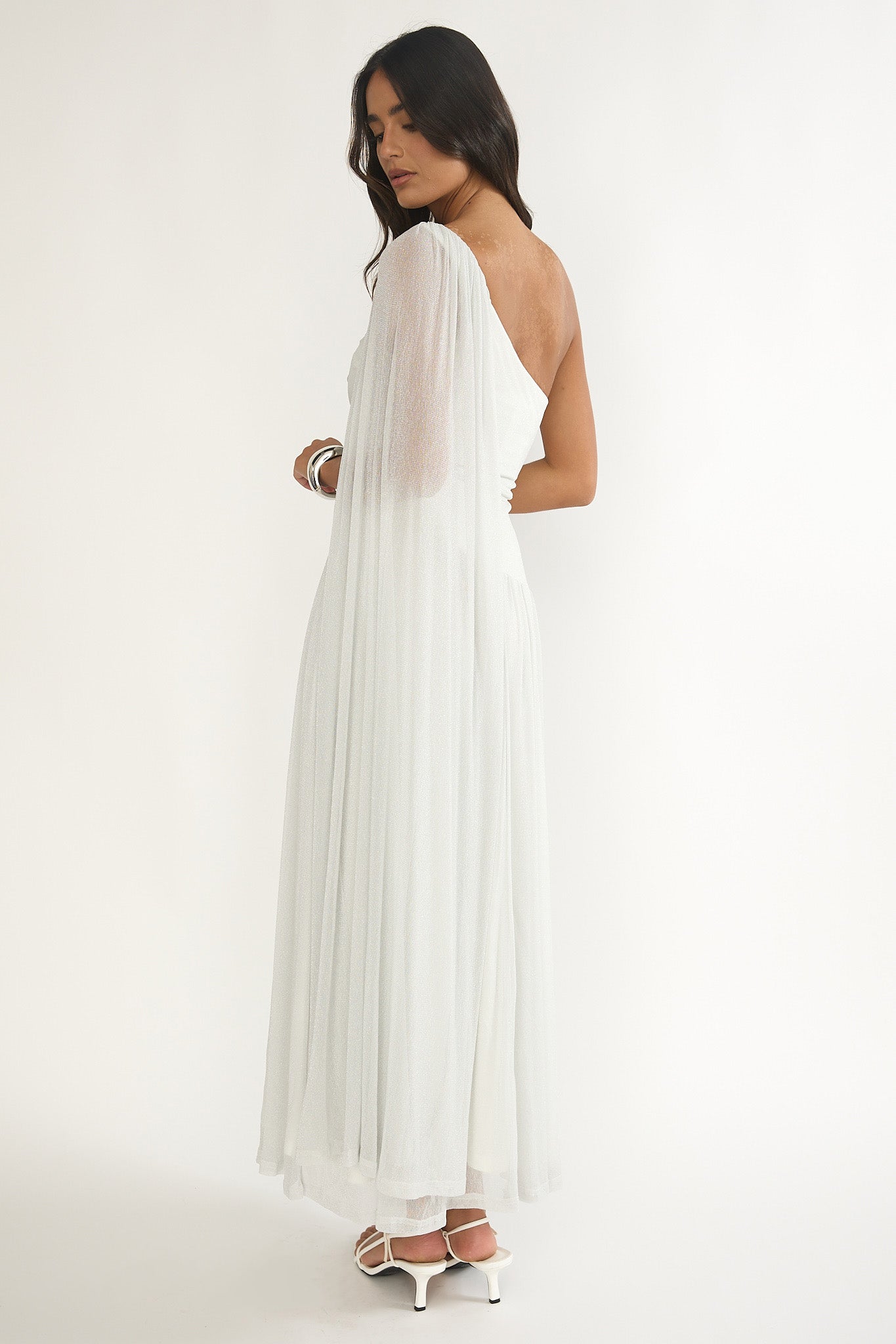 Zorina One-Shoulder Drape Maxi Dress Silver by Selfie Leslie Australia