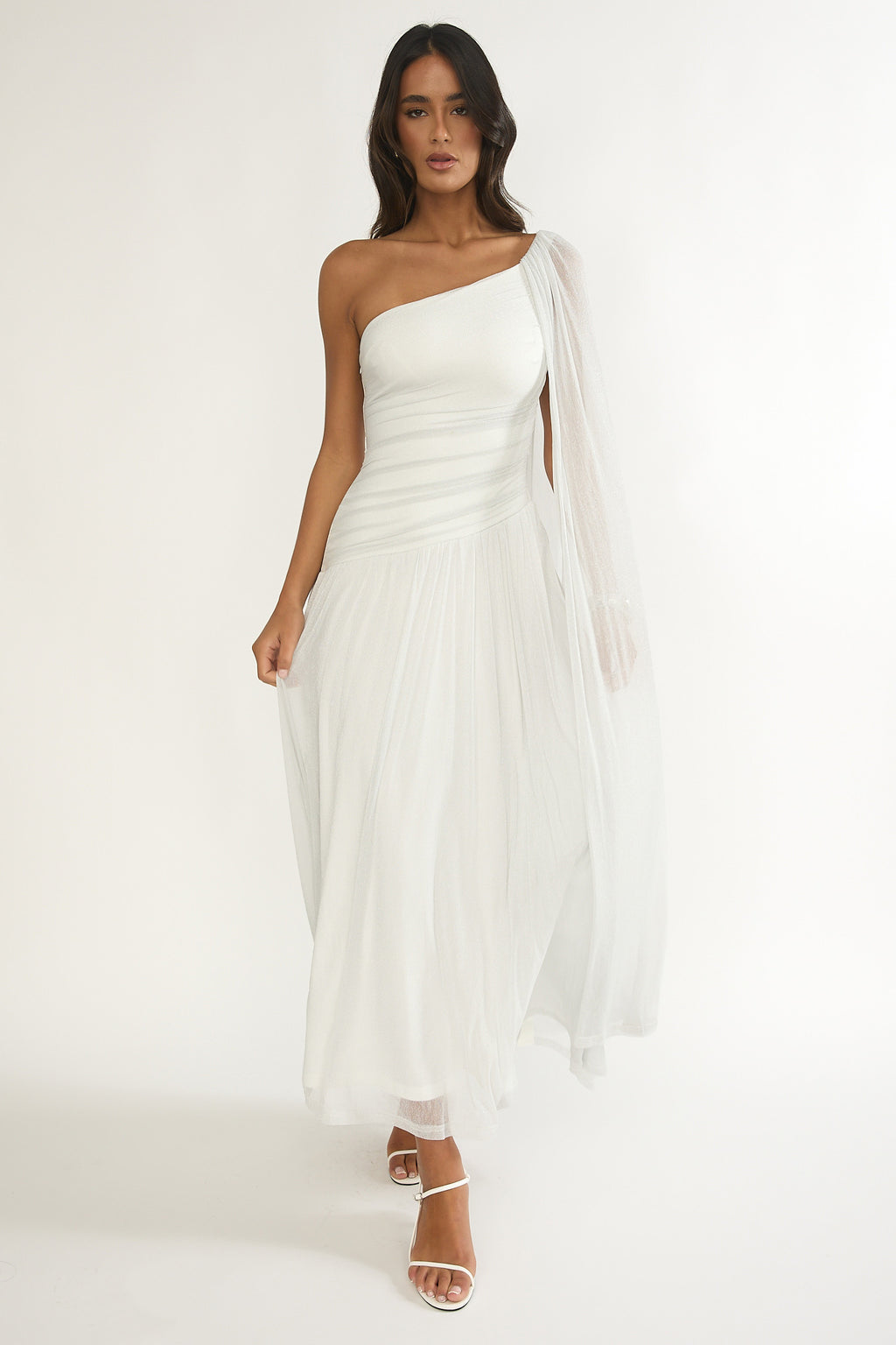 Zorina One-Shoulder Drape Maxi Dress Silver by Selfie Leslie Australia