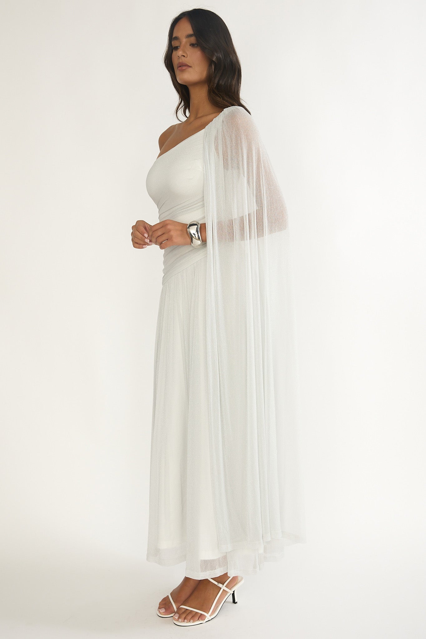 Zorina One-Shoulder Drape Maxi Dress Silver by Selfie Leslie Australia