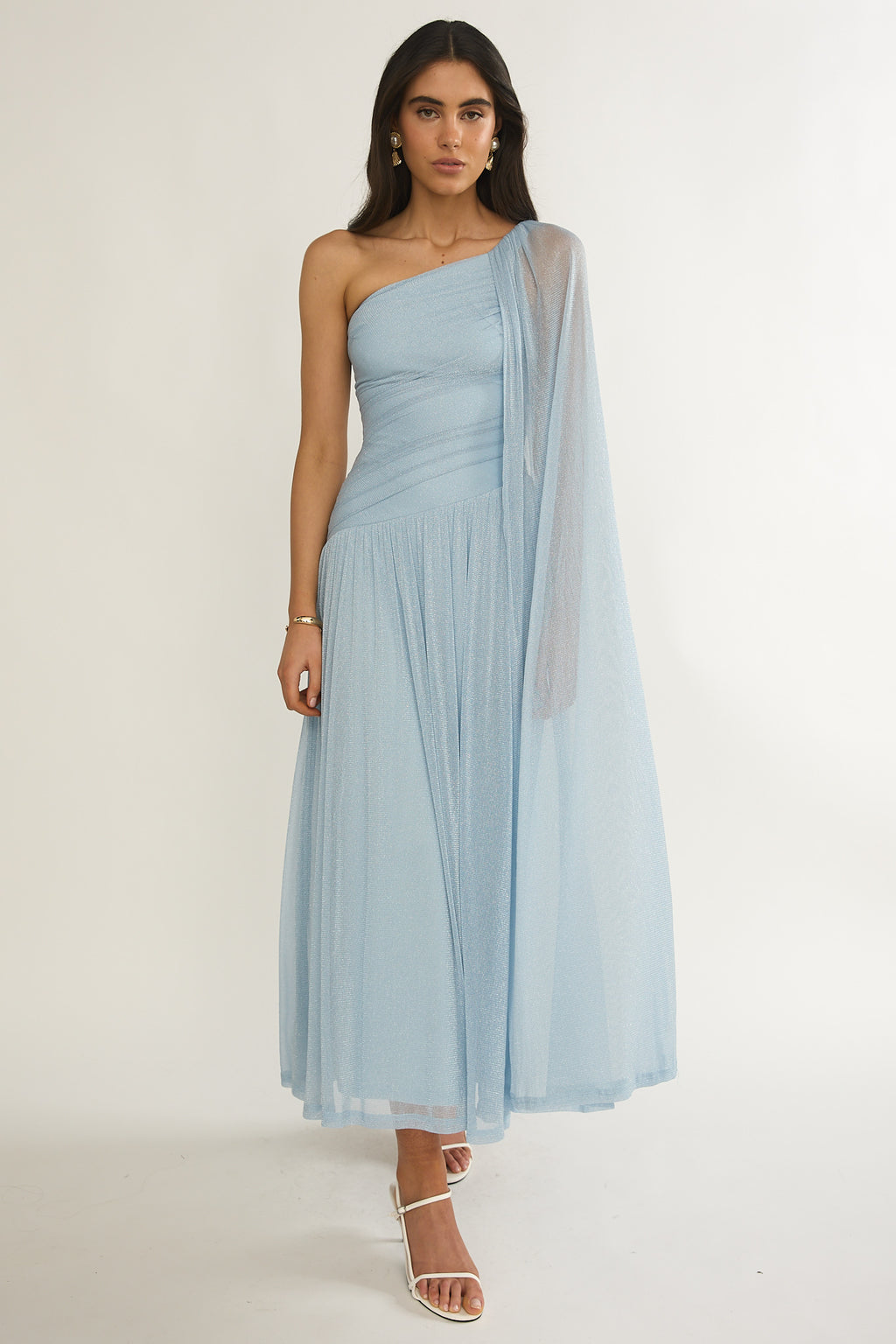 Zorina One-Shoulder Drape Maxi Dress Blue by Selfie Leslie Australia