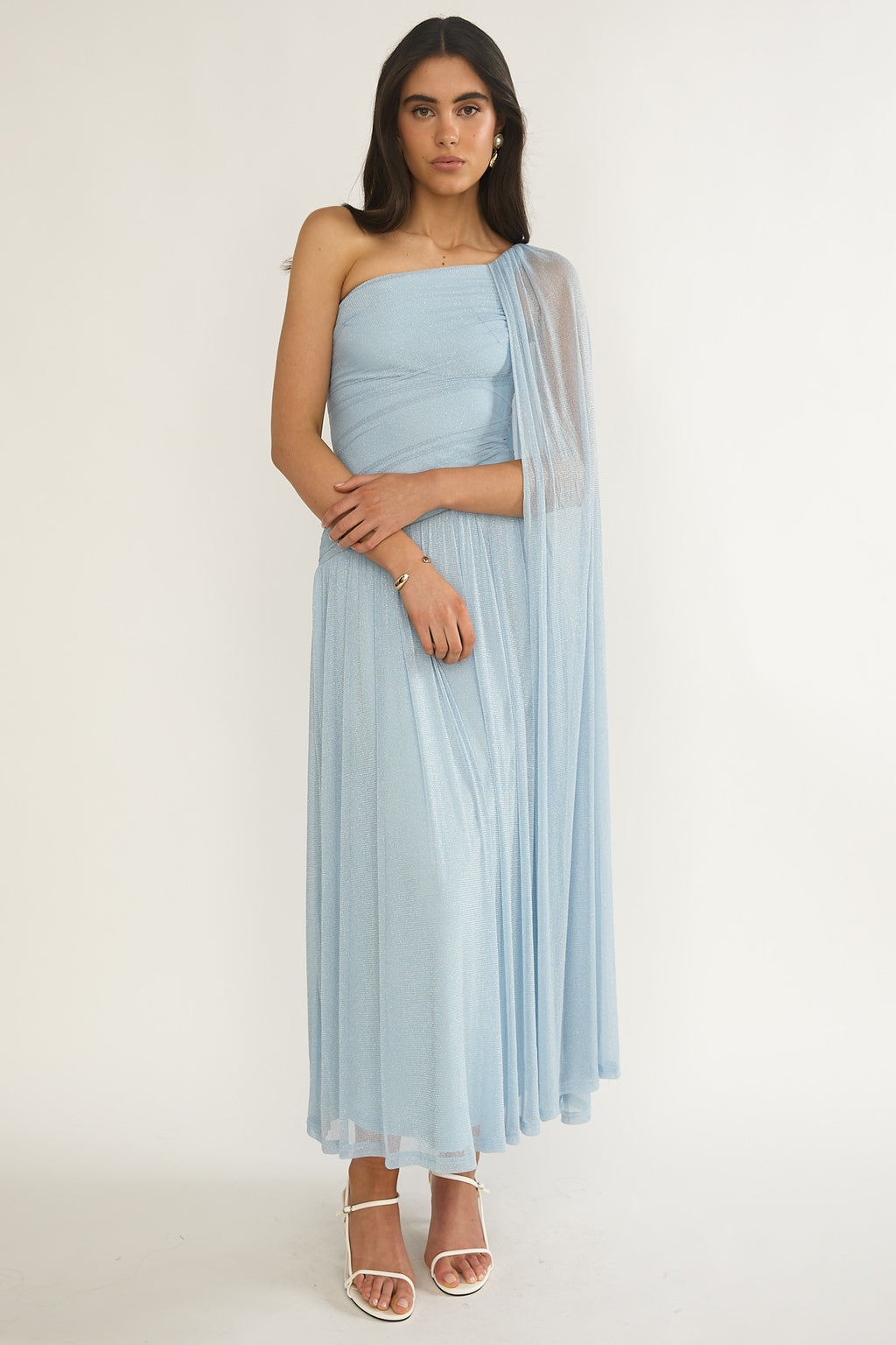 Zorina One-Shoulder Drape Maxi Dress Blue by Selfie Leslie Australia
