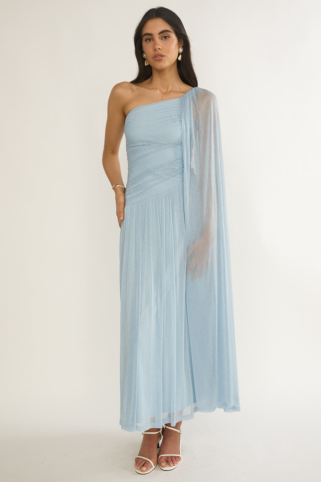 Zorina One-Shoulder Drape Maxi Dress Blue by Selfie Leslie Australia
