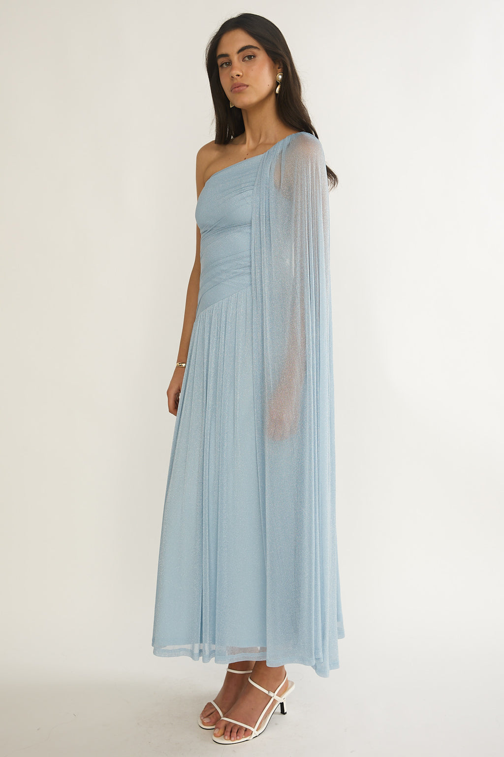 Zorina One-Shoulder Drape Maxi Dress Blue by Selfie Leslie Australia