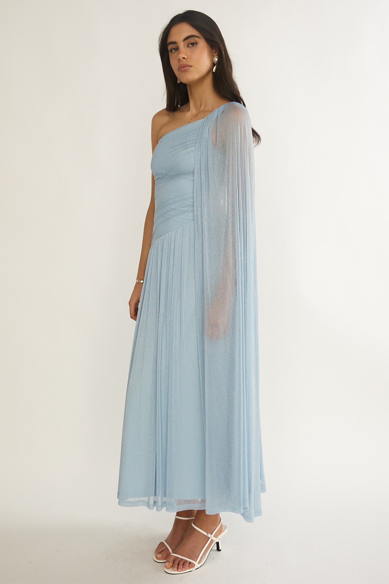 Zorina One-Shoulder Drape Maxi Dress Blue by Selfie Leslie Australia