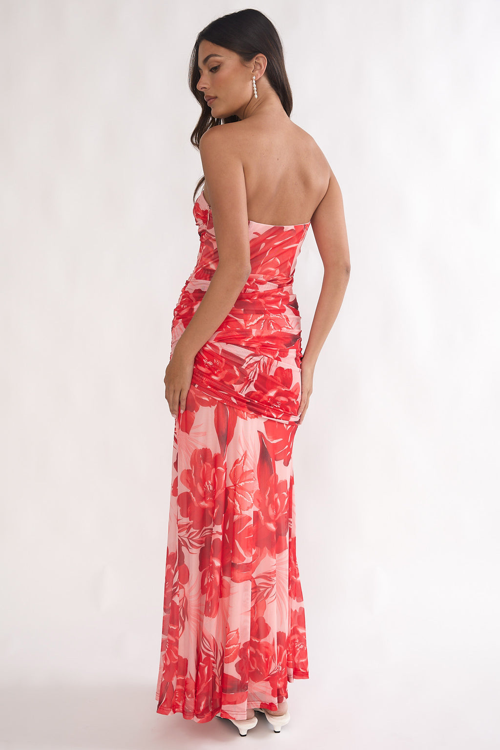 Kallira Strapless Ruched Maxi Dress Floral Red by Selfie Leslie Australia