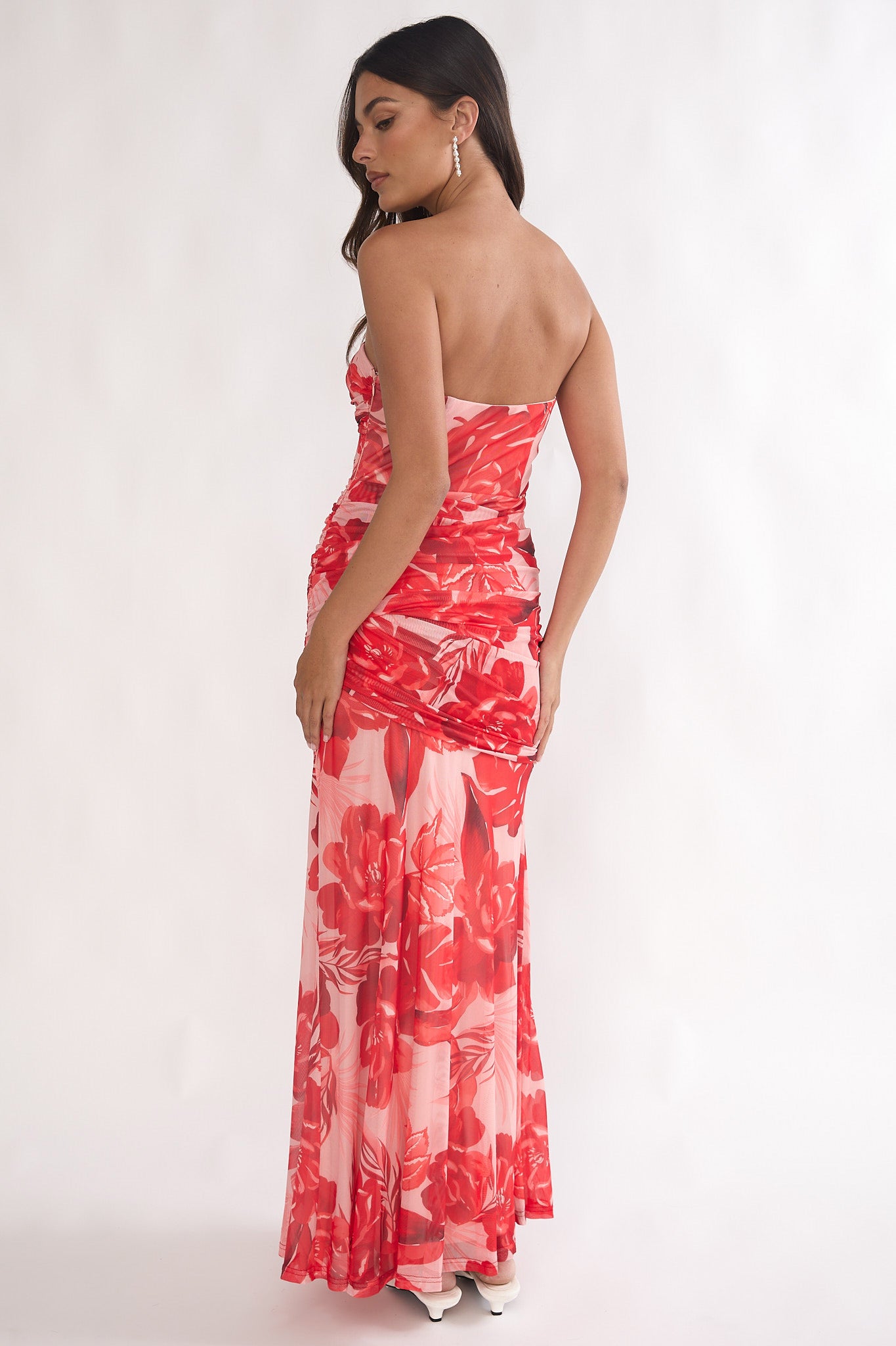 Kallira Strapless Ruched Maxi Dress Floral Red by Selfie Leslie Australia