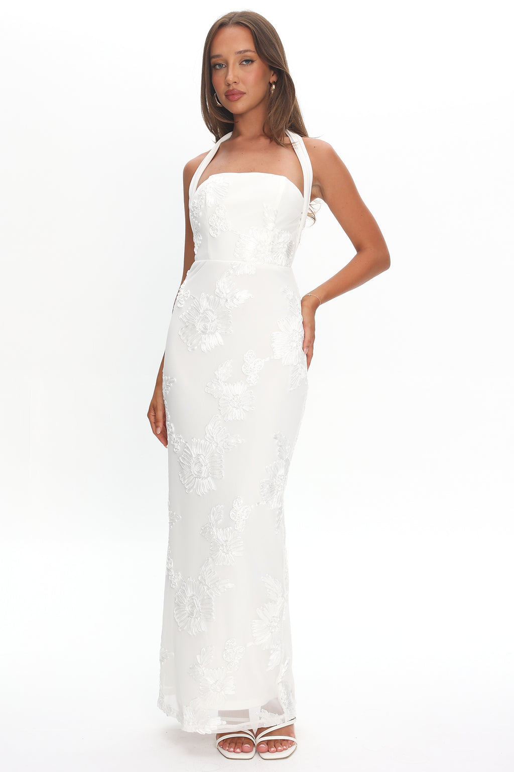Serenya Halterneck Embellished Maxi Dress White by Selfie Leslie Australia