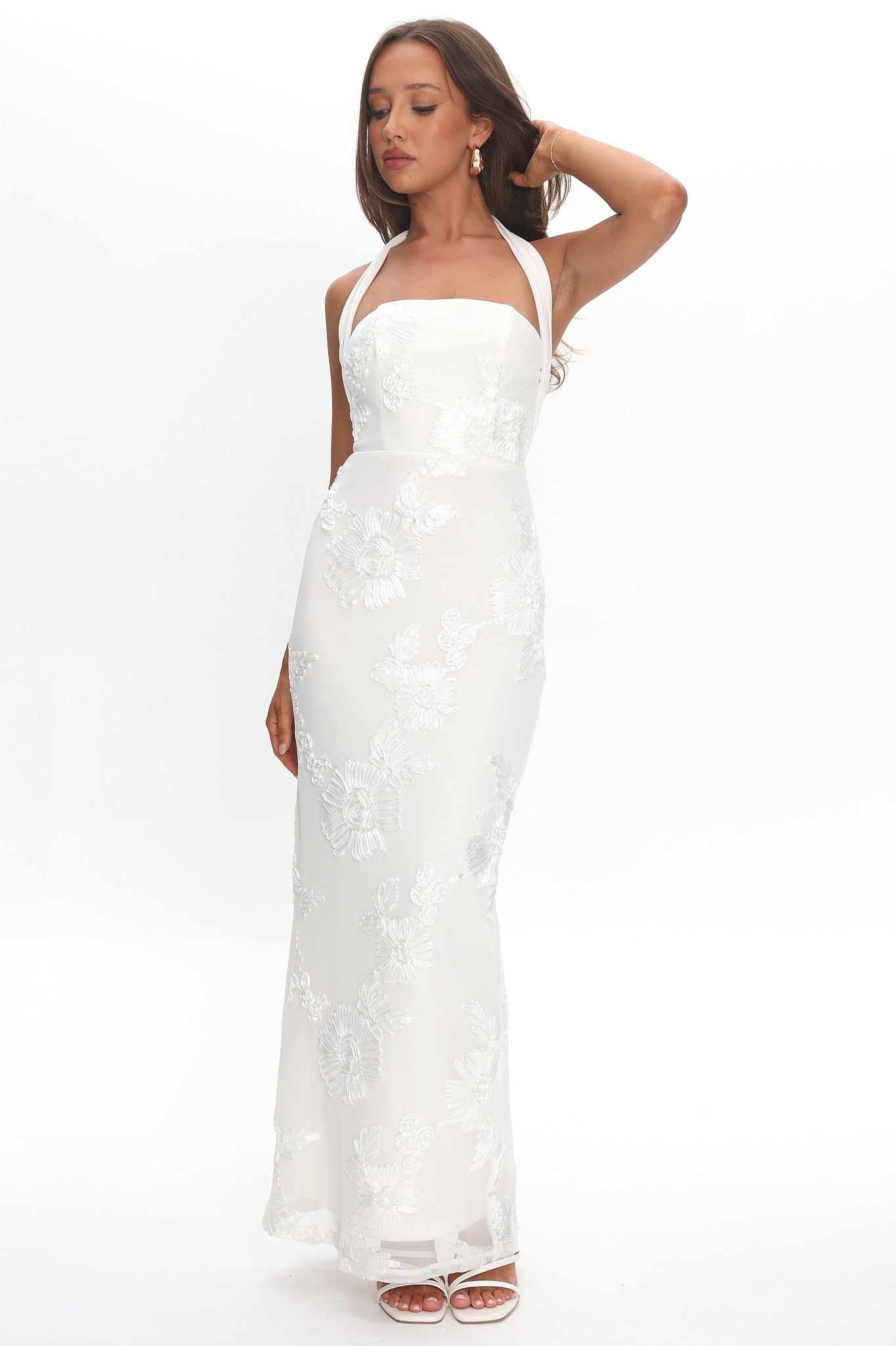 Serenya Halterneck Embellished Maxi Dress White by Selfie Leslie Australia