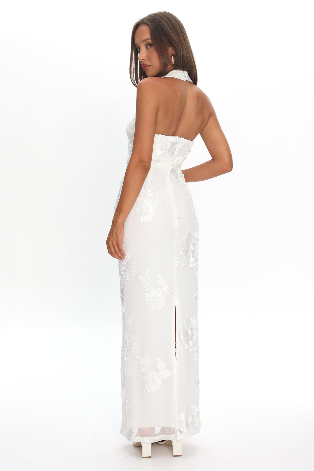Serenya Halterneck Embellished Maxi Dress White by Selfie Leslie Australia