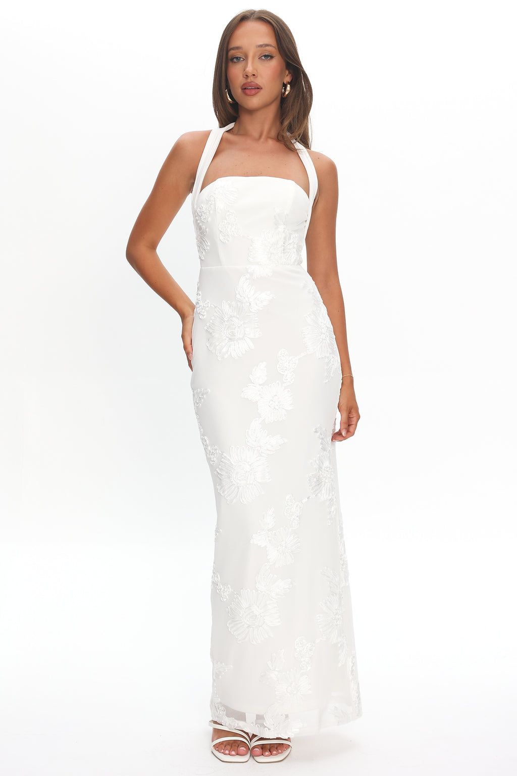 Serenya Halterneck Embellished Maxi Dress White by Selfie Leslie Australia