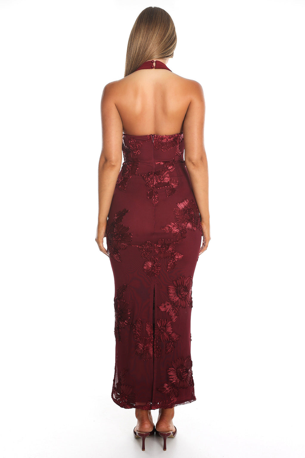 Serenya Halterneck Embellished Maxi Dress Wine by Selfie Leslie Australia