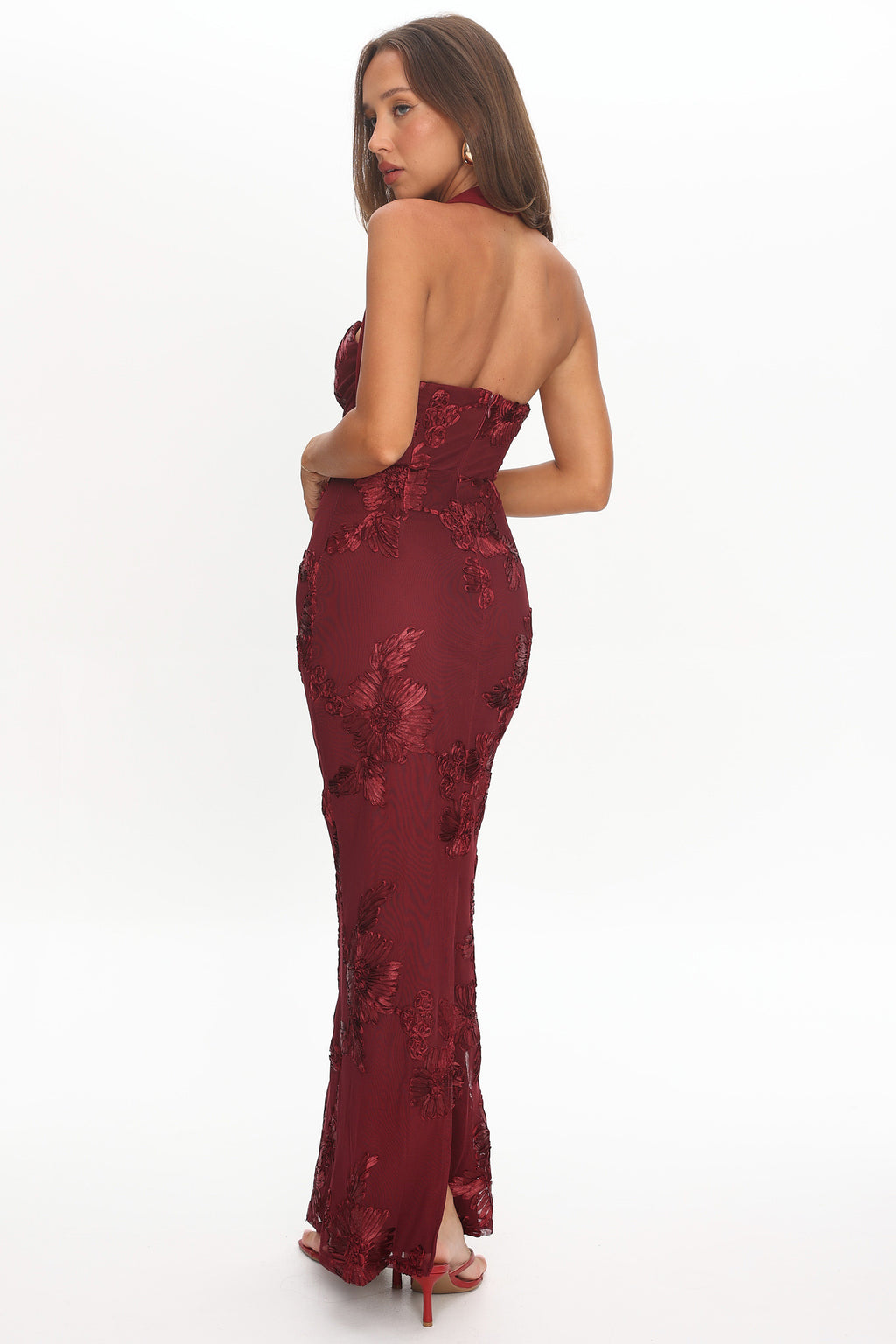 Serenya Halterneck Embellished Maxi Dress Wine by Selfie Leslie Australia