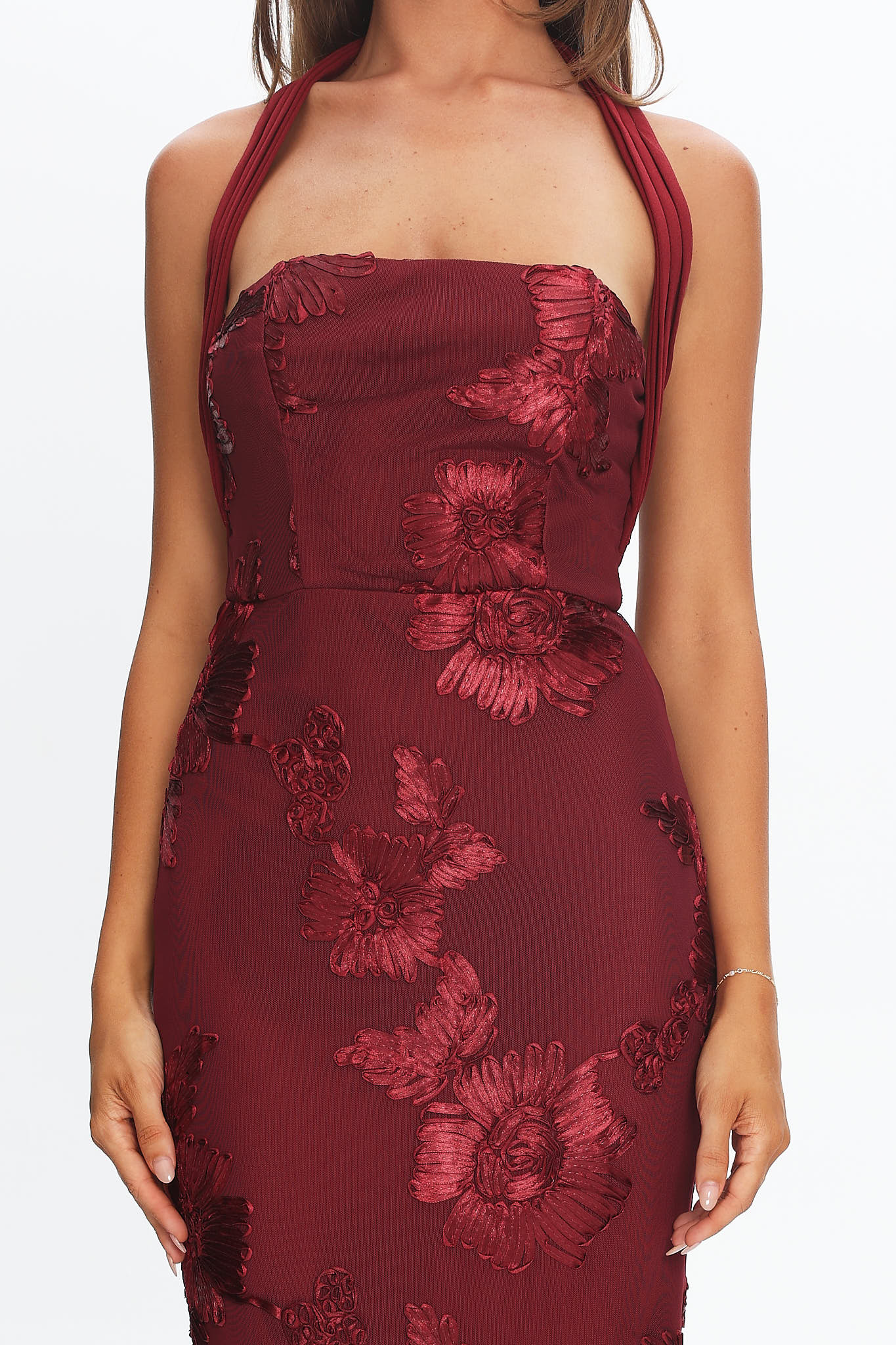 Serenya Halterneck Embellished Maxi Dress Wine by Selfie Leslie Australia