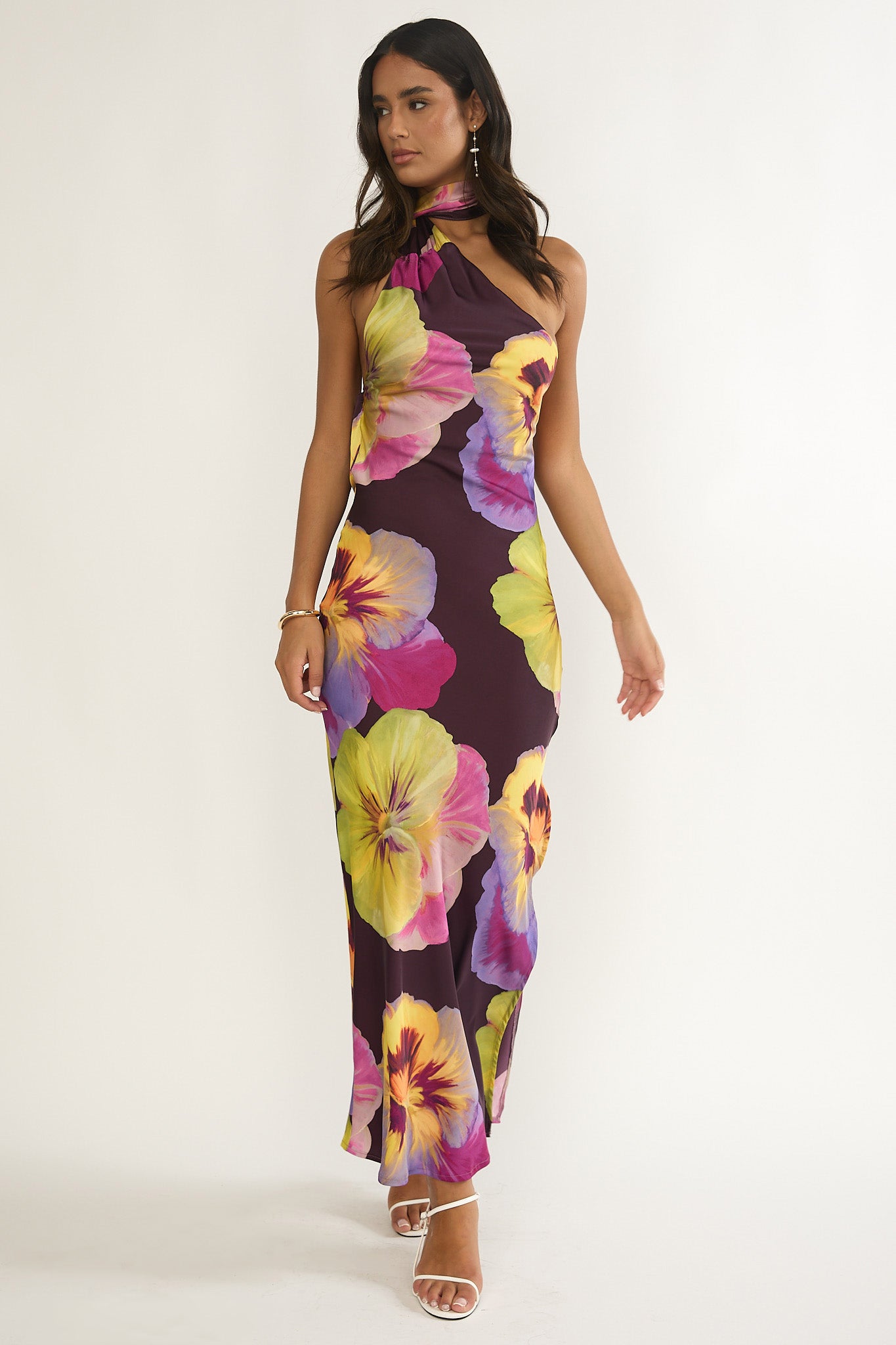 Ilyse Open Cowl Back Maxi Dress Pansies Plum by Selfie Leslie Australia