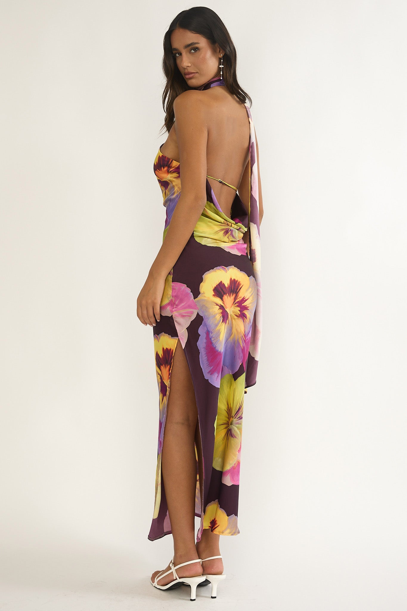 Ilyse Open Cowl Back Maxi Dress Pansies Plum by Selfie Leslie Australia