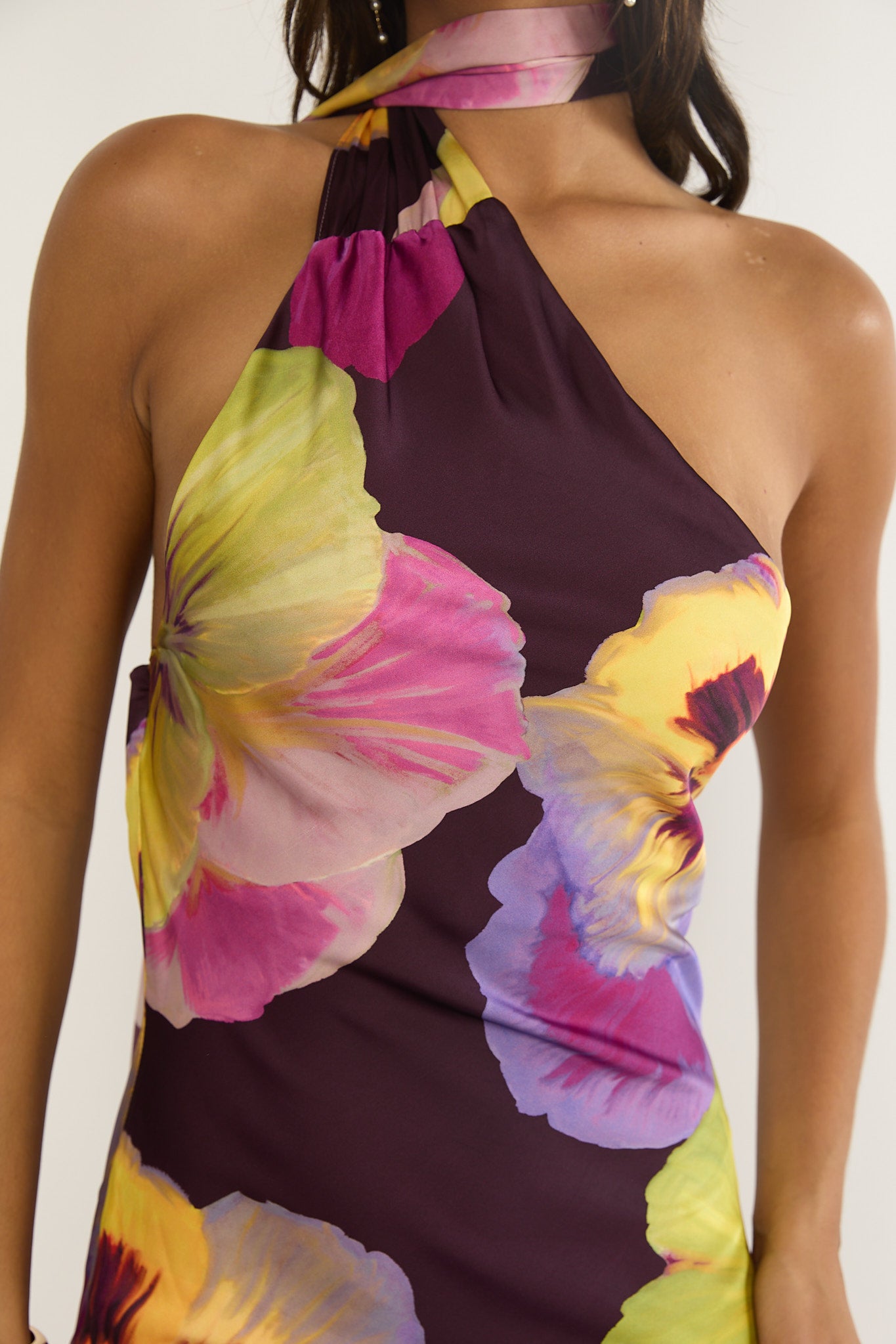 Ilyse Open Cowl Back Maxi Dress Pansies Plum by Selfie Leslie Australia