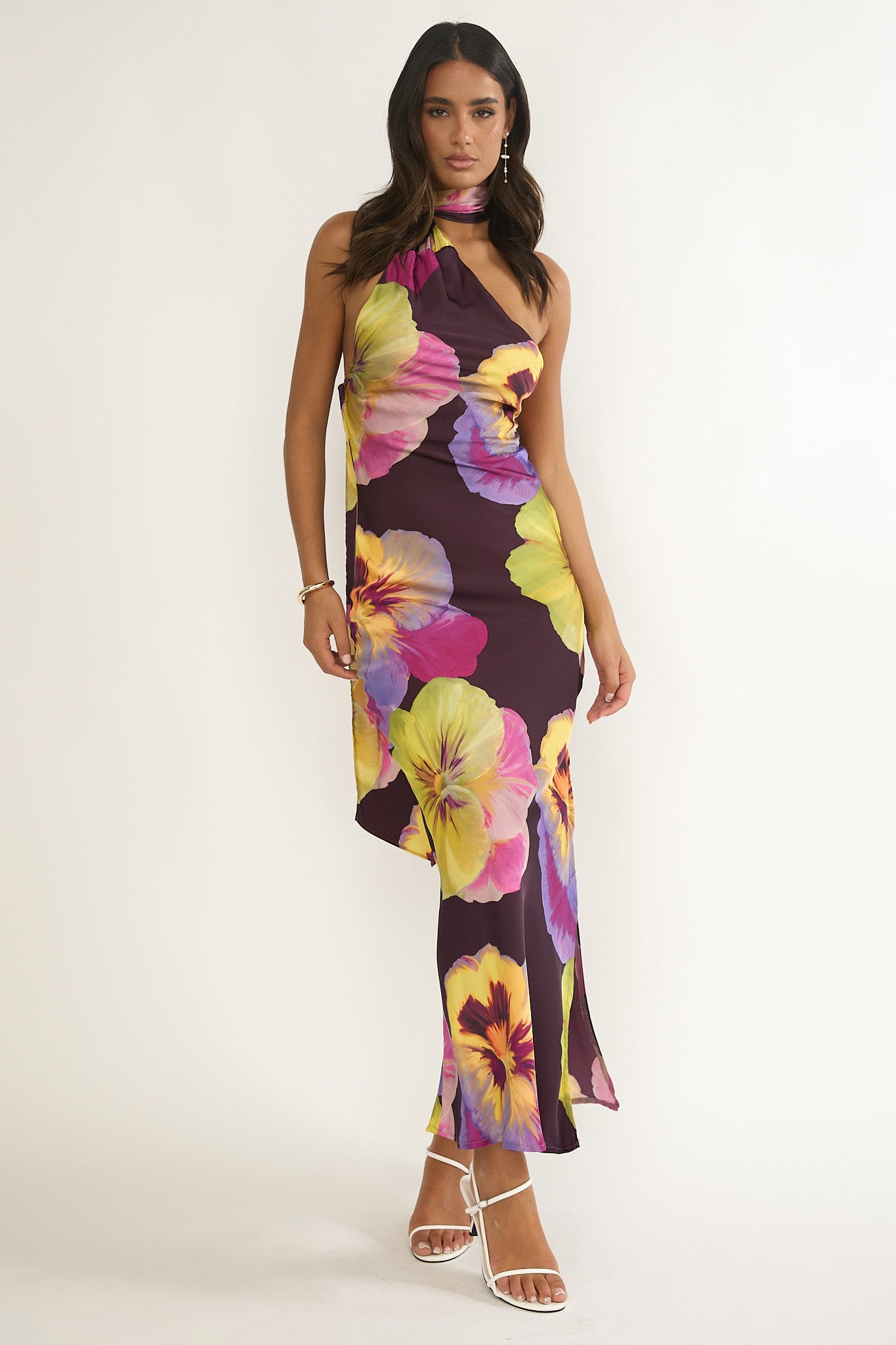 Ilyse Open Cowl Back Maxi Dress Pansies Plum by Selfie Leslie Australia