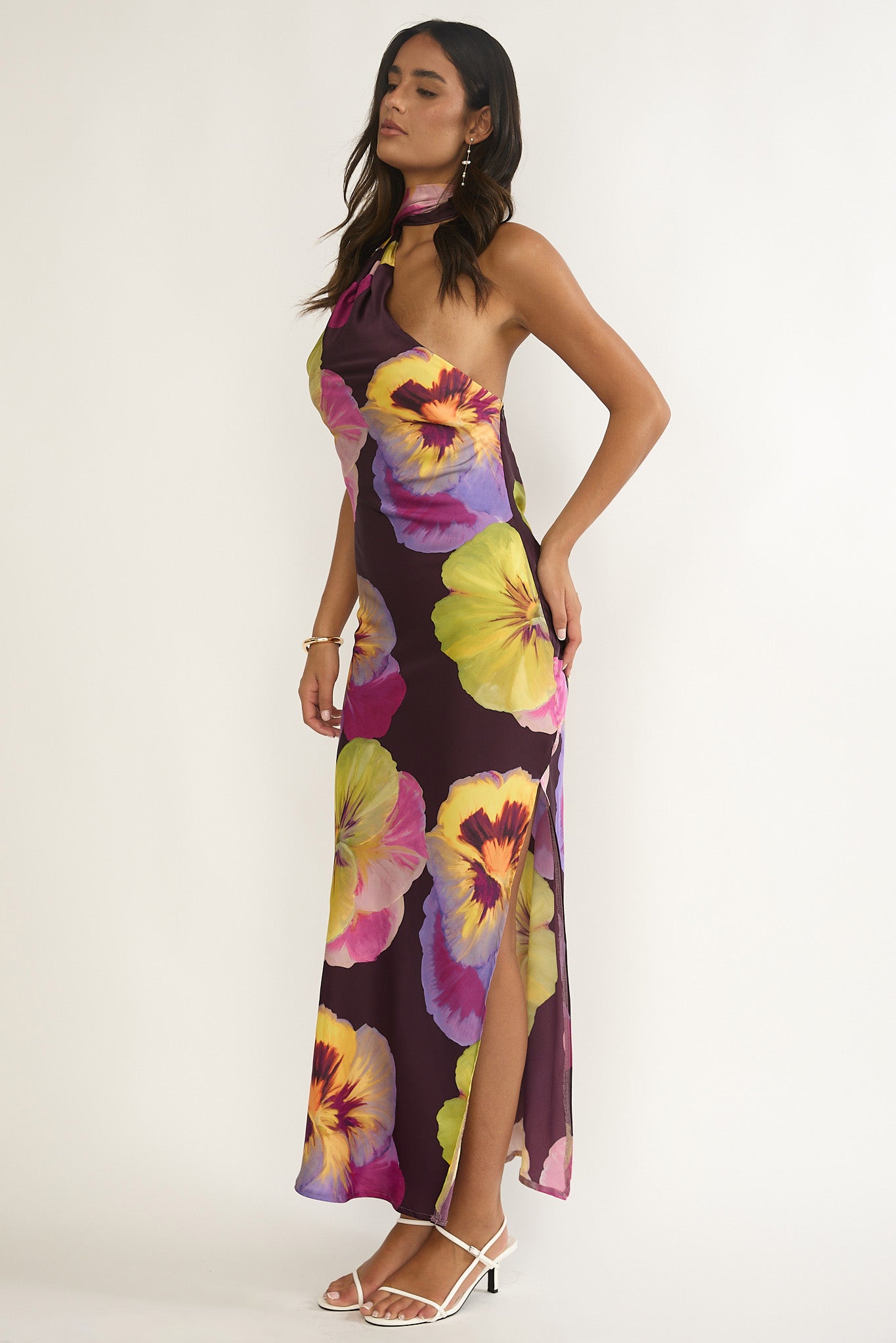 Ilyse Open Cowl Back Maxi Dress Pansies Plum by Selfie Leslie Australia