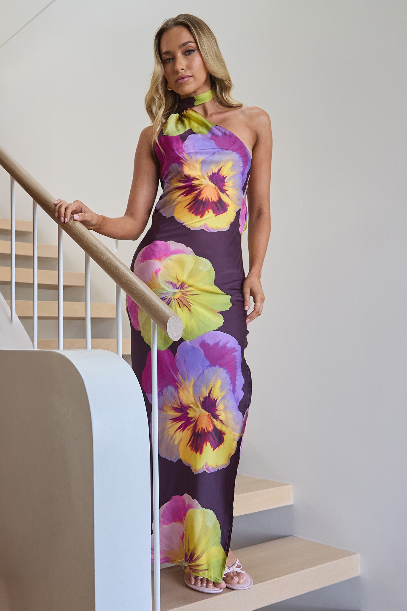 Ilyse Open Cowl Back Maxi Dress Pansies Plum by Selfie Leslie Australia